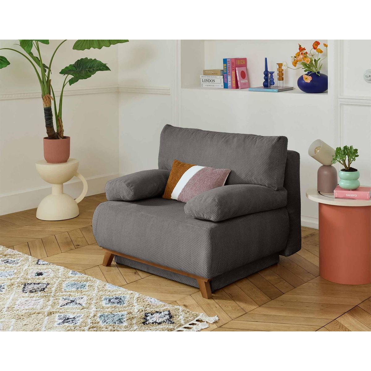 BEST MOBILIER Cristal - fauteuil - convertible avec coffre - en velours texturé