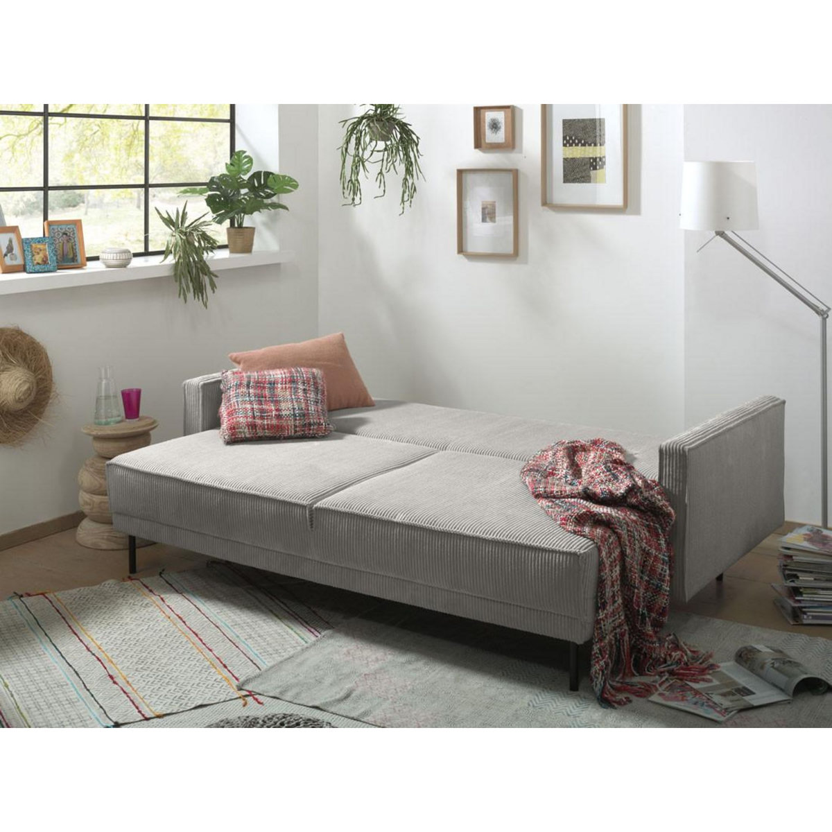 LISA DESIGN Charlie - canapé 3 places convertible avec coffre - en velours côtelé