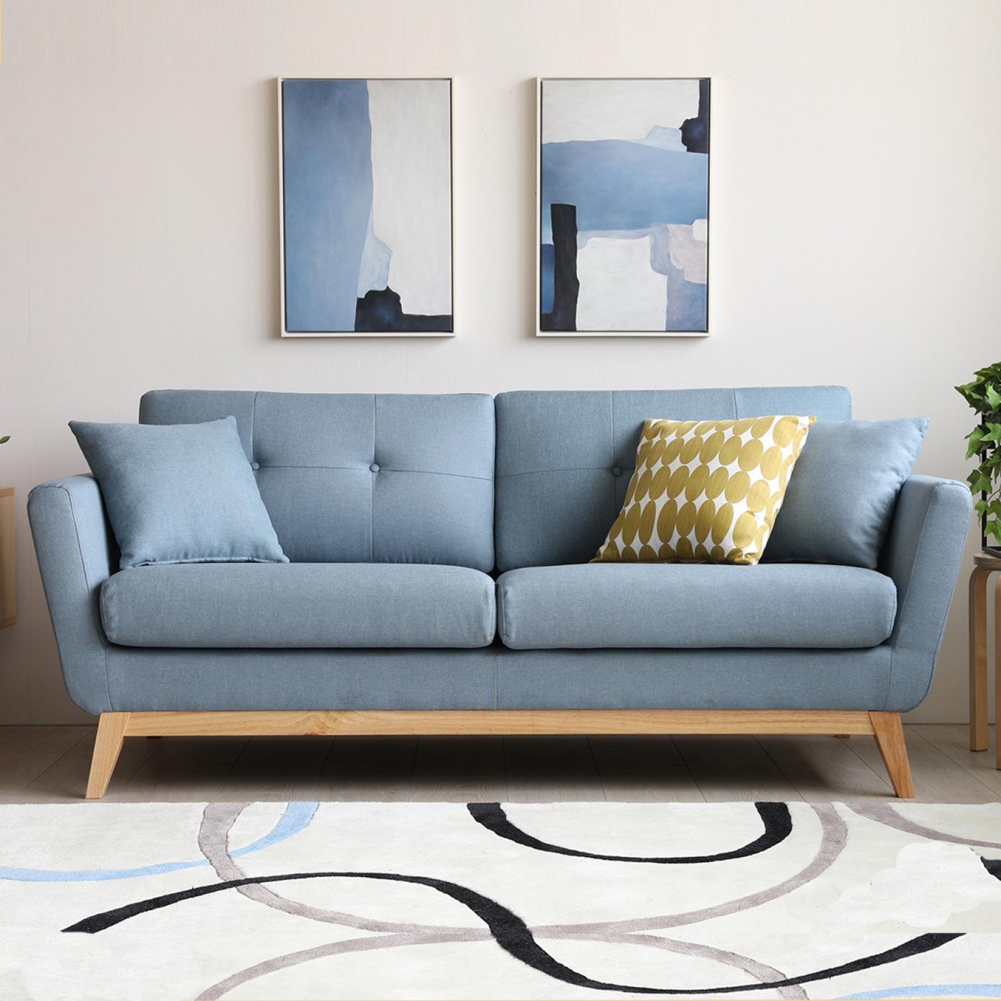 Voir la diapositive 2 : CONCEPT USINE Canapé 3 places scandinave en tissu bleu pastel hoga