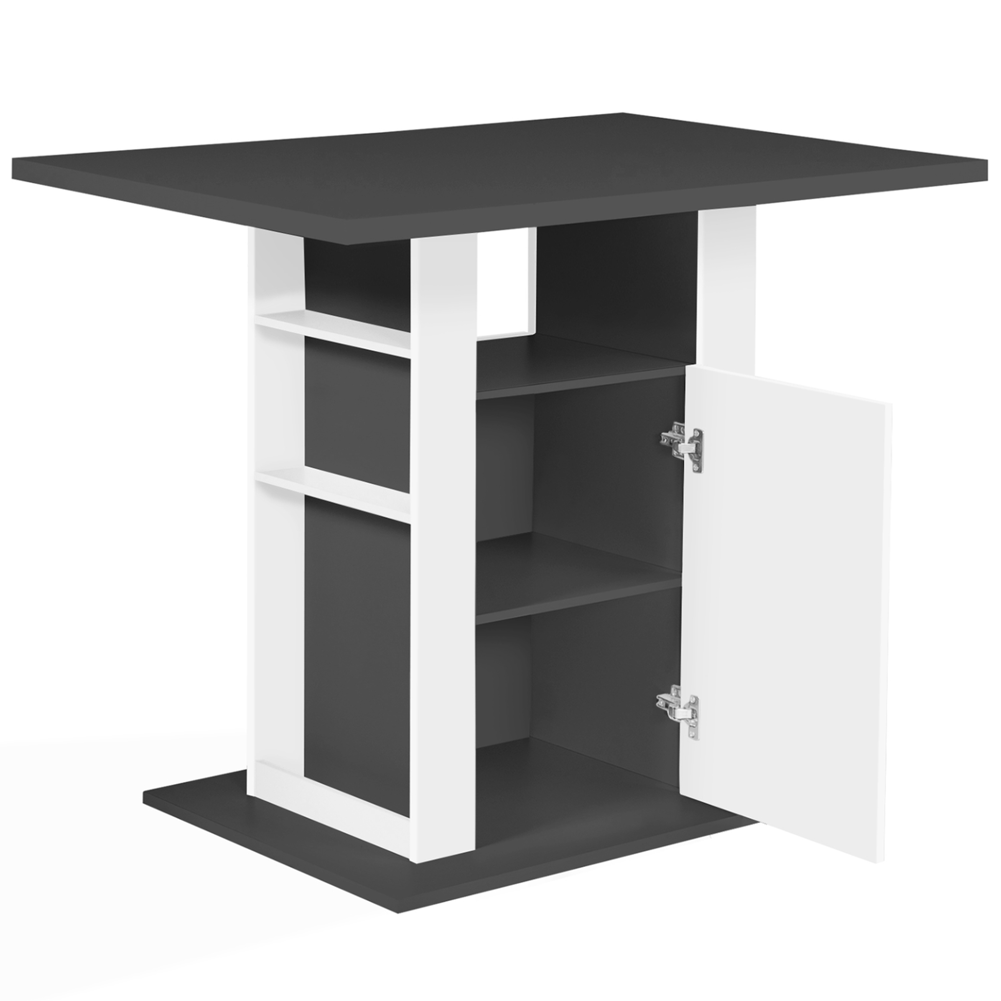 Voir la diapositive 6 : ID MARKET Ilot central ugo 110 cm plateau bois gris et blanc avec rangements