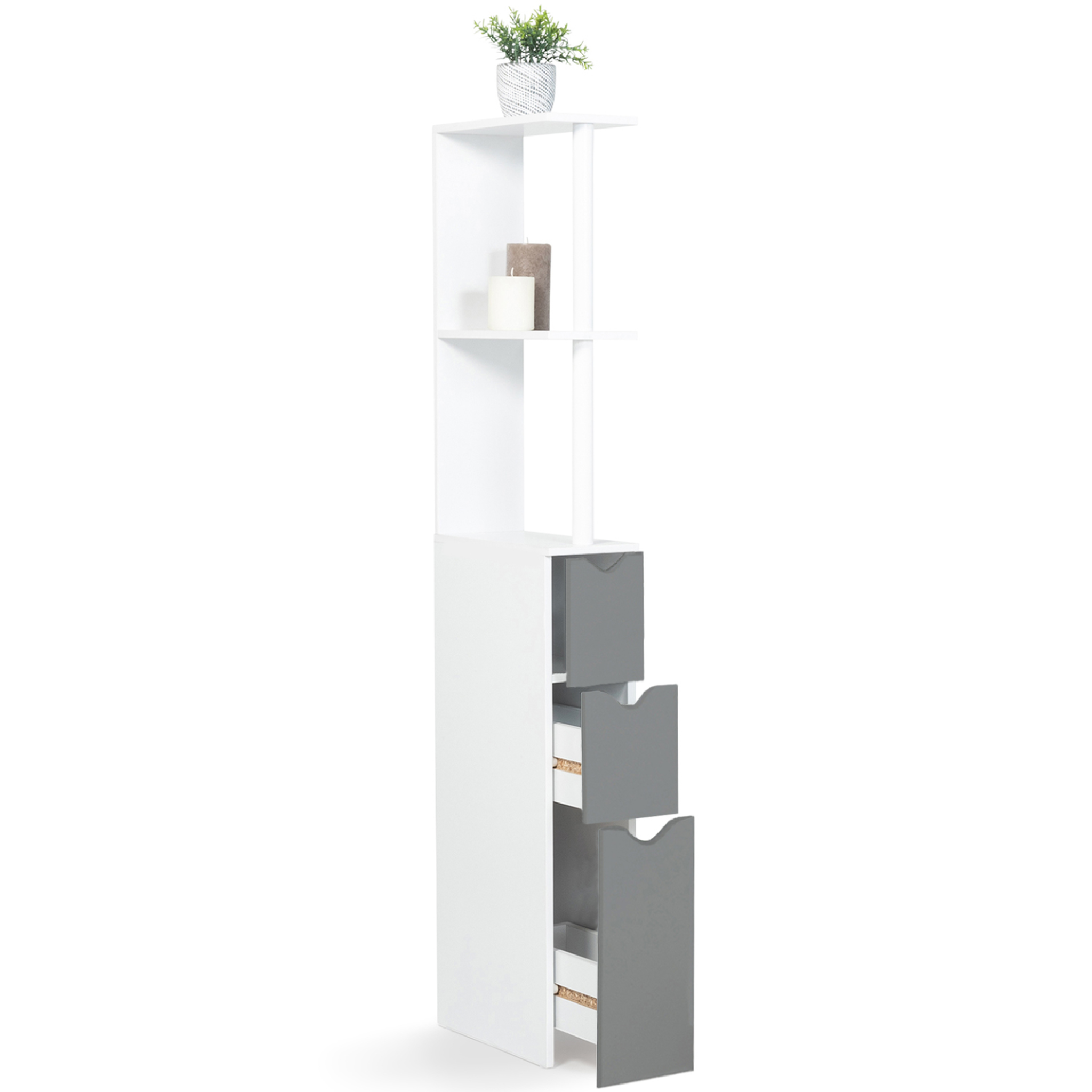Voir la diapositive 3 : ID MARKET Meuble wc étagère willy bois 3 portes blanc et gris