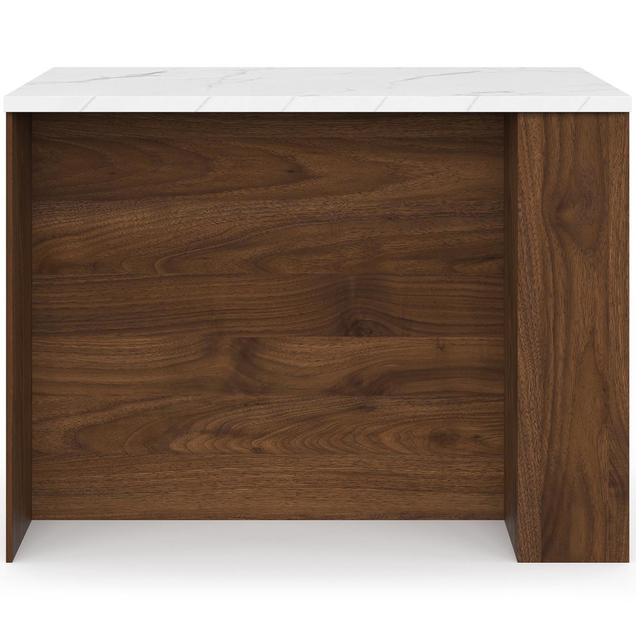 Voir la diapositive 4 : ID MARKET Ilot central tibo 120 cm bois foncé effet noyer avec plan de travail effet marbre alaska