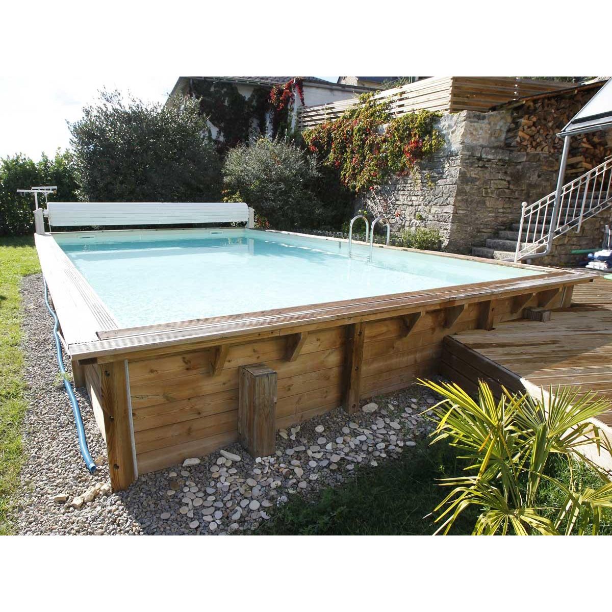 Ubbink Piscine bois Linéa 6,50 x 3,50 x 1,40 m - Liner gris - Ubbink