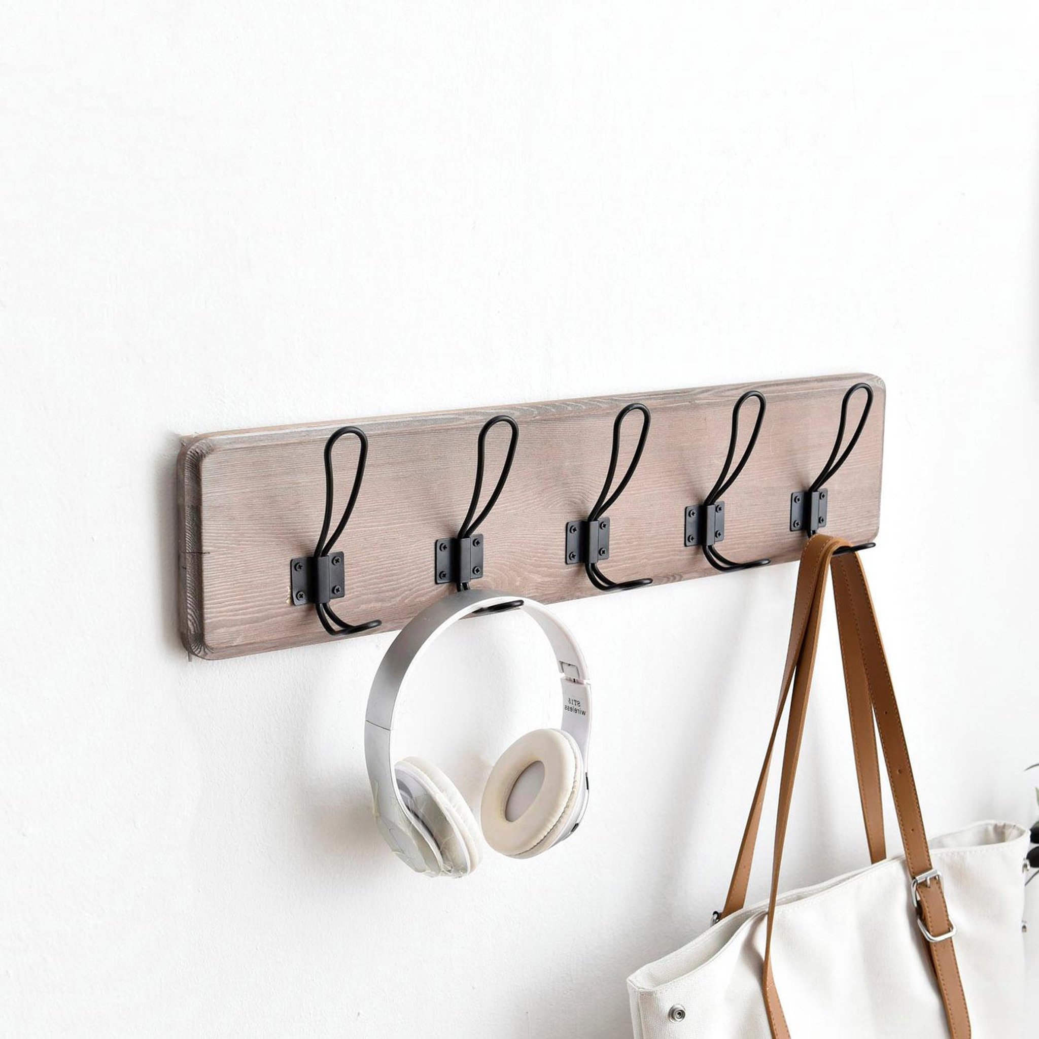Voir la diapositive 2 : VS VENTA-STOCK Porte-manteau mural Xica en bois gris, 5 crochets
