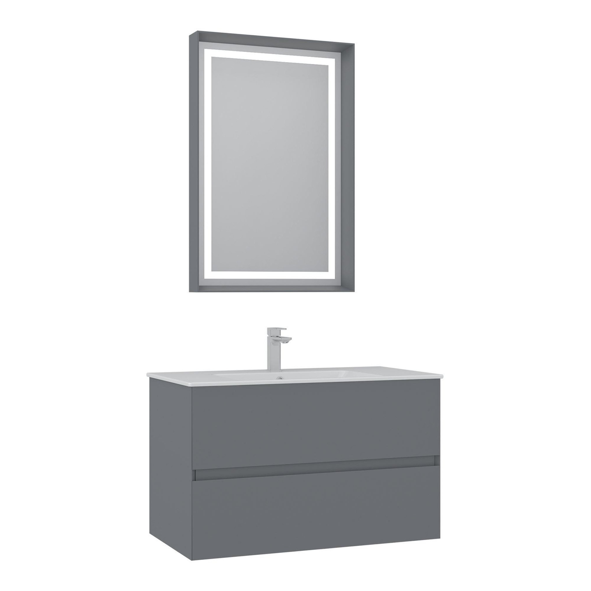 Habitat et Jardin Meuble avec simple vasque et miroir  Nest 91 v2  - 91 x 51 x 55 cm - Matte Grey