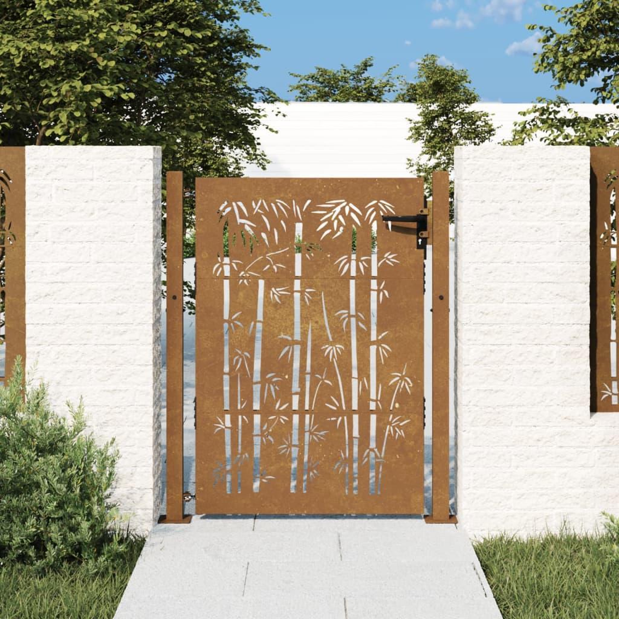 VIDAXL Portail de jardin 105x155 cm acier corten design de bambou