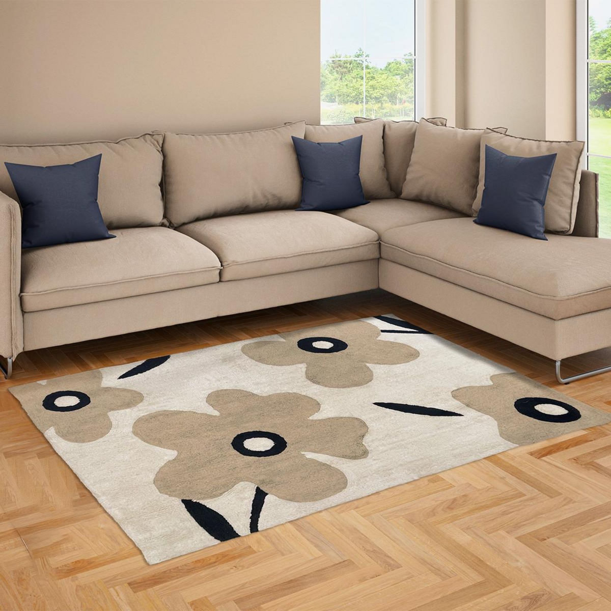 FUTURE HOME Tapis déco floral en coton tufté 170x120cm