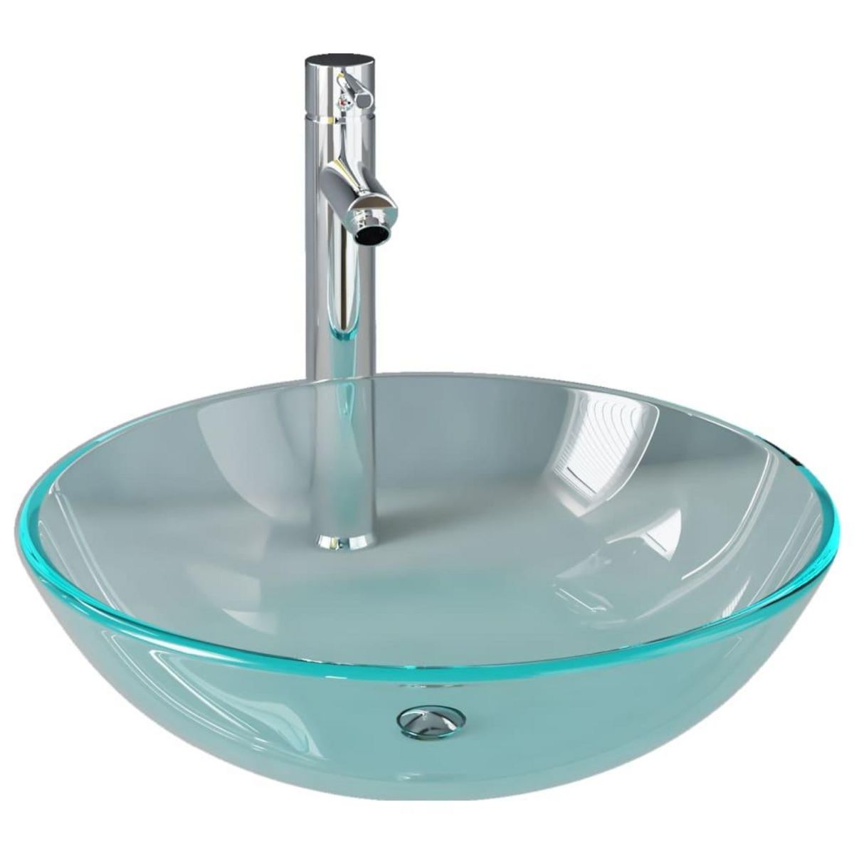VIDAXL Lavabo de bain avec robinet et drain a poussoir Verre trempe