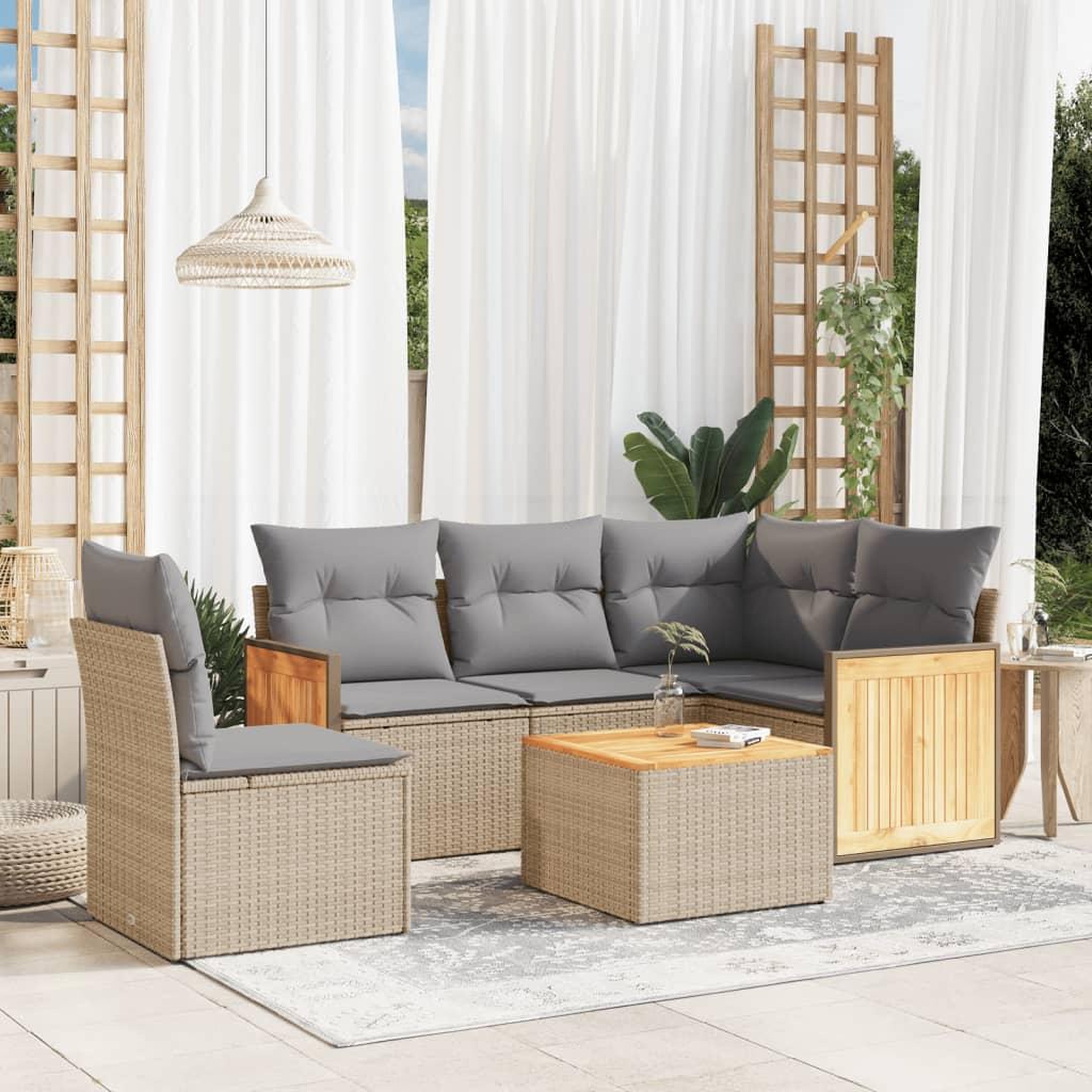 VIDAXL Salon de jardin avec coussins 6 pcs beige resine tressee