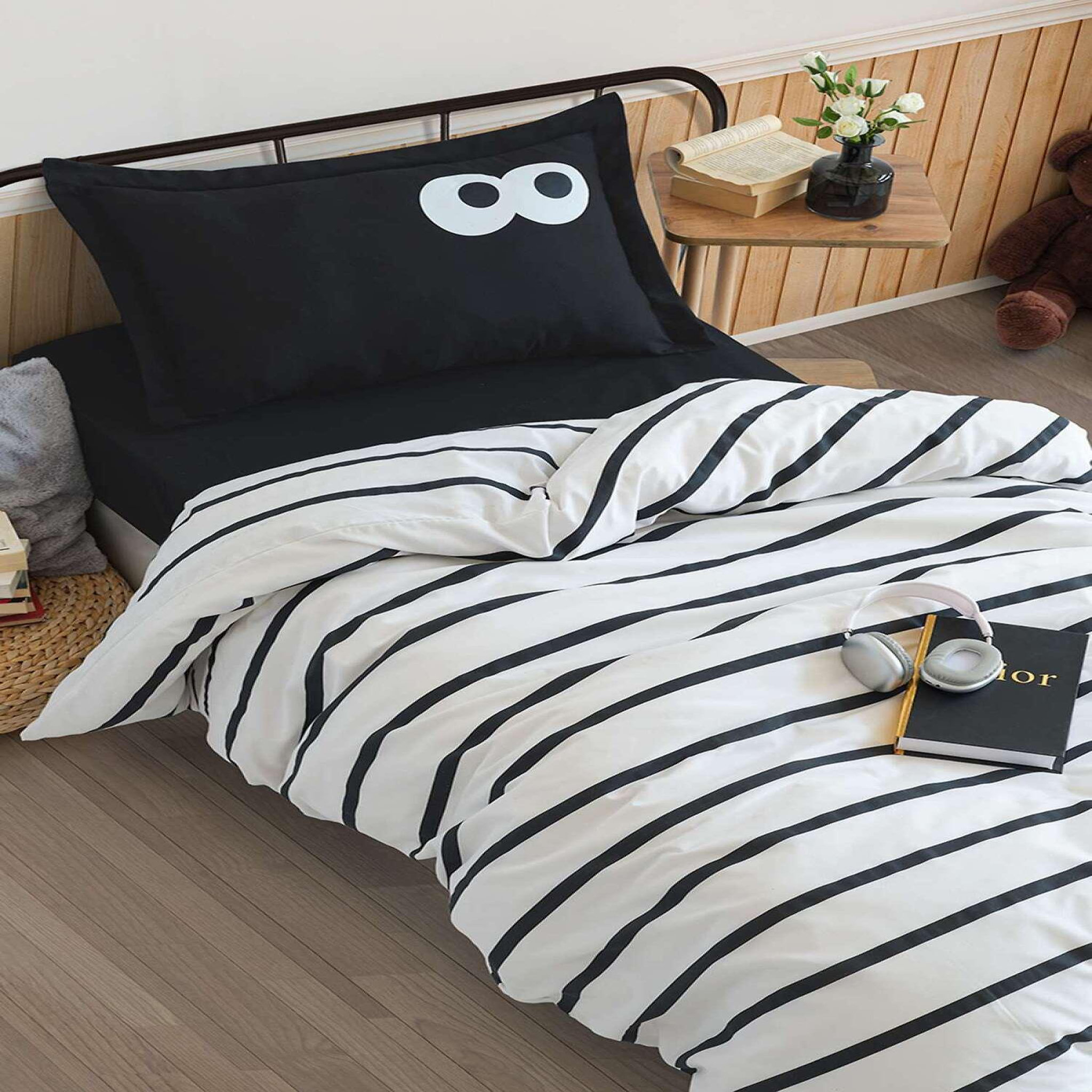 Home collection Parure de lit enfant avec taie(s) en coton polyester Funny. Coloris disponibles : Noir