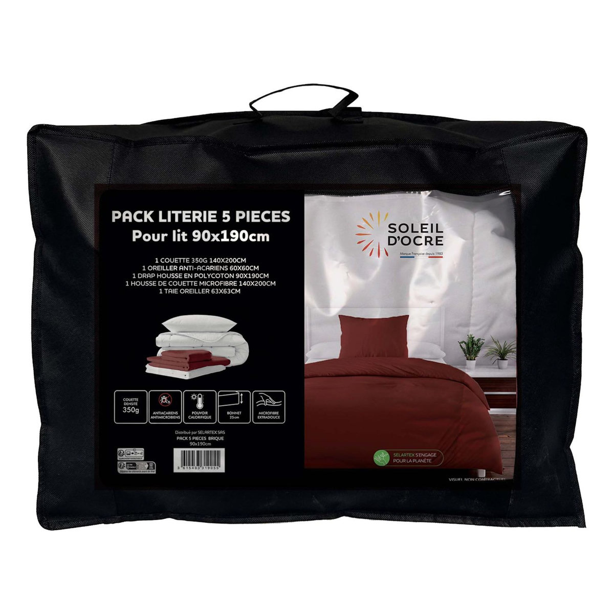 SOLEIL D'OCRE Ensemble couette et parure 5 Pièces BOHEME pour lit en 90x190 cm, par Soleil d'ocre