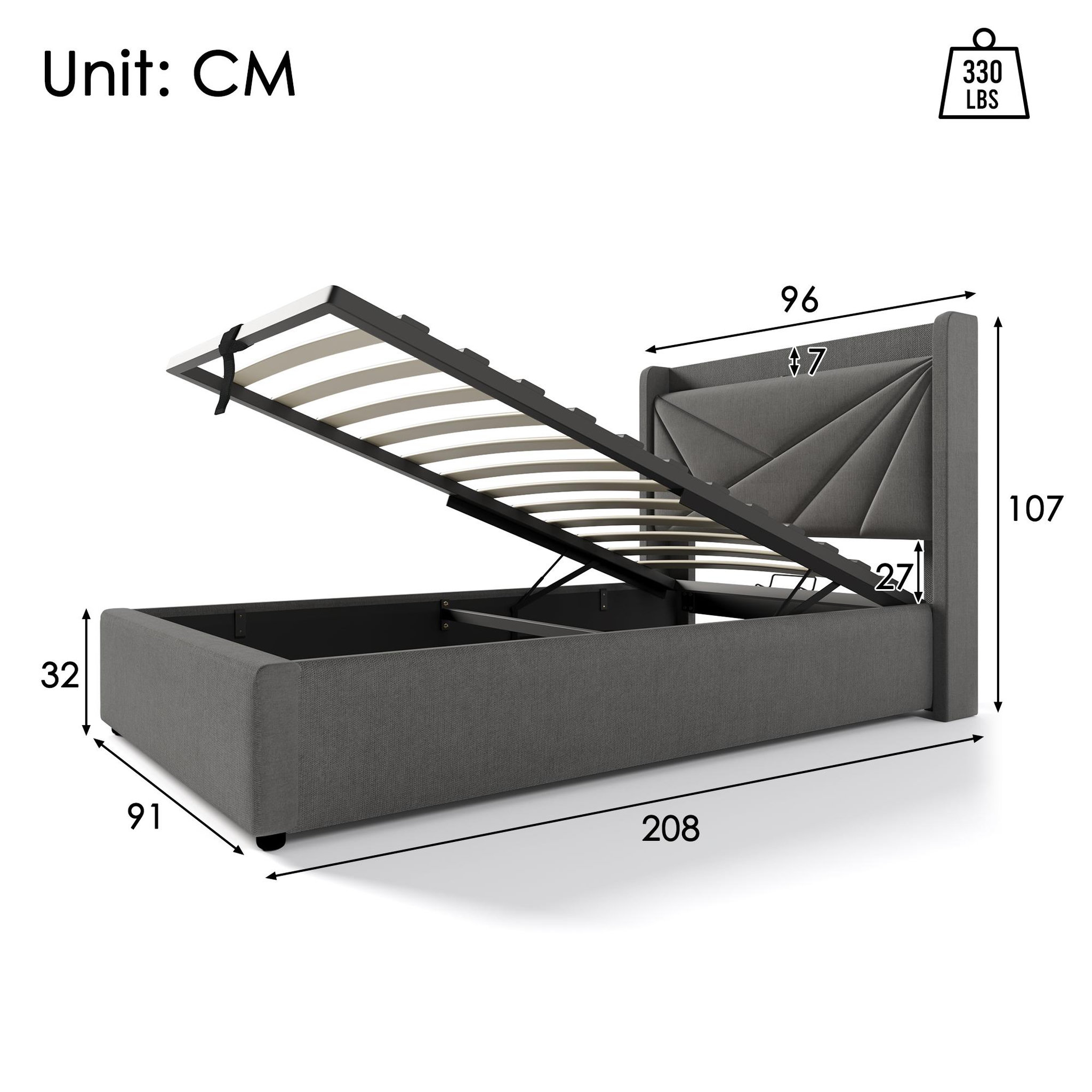 Voir la diapositive 4 : MERAX Lit coffre avec sommier et USB Lin