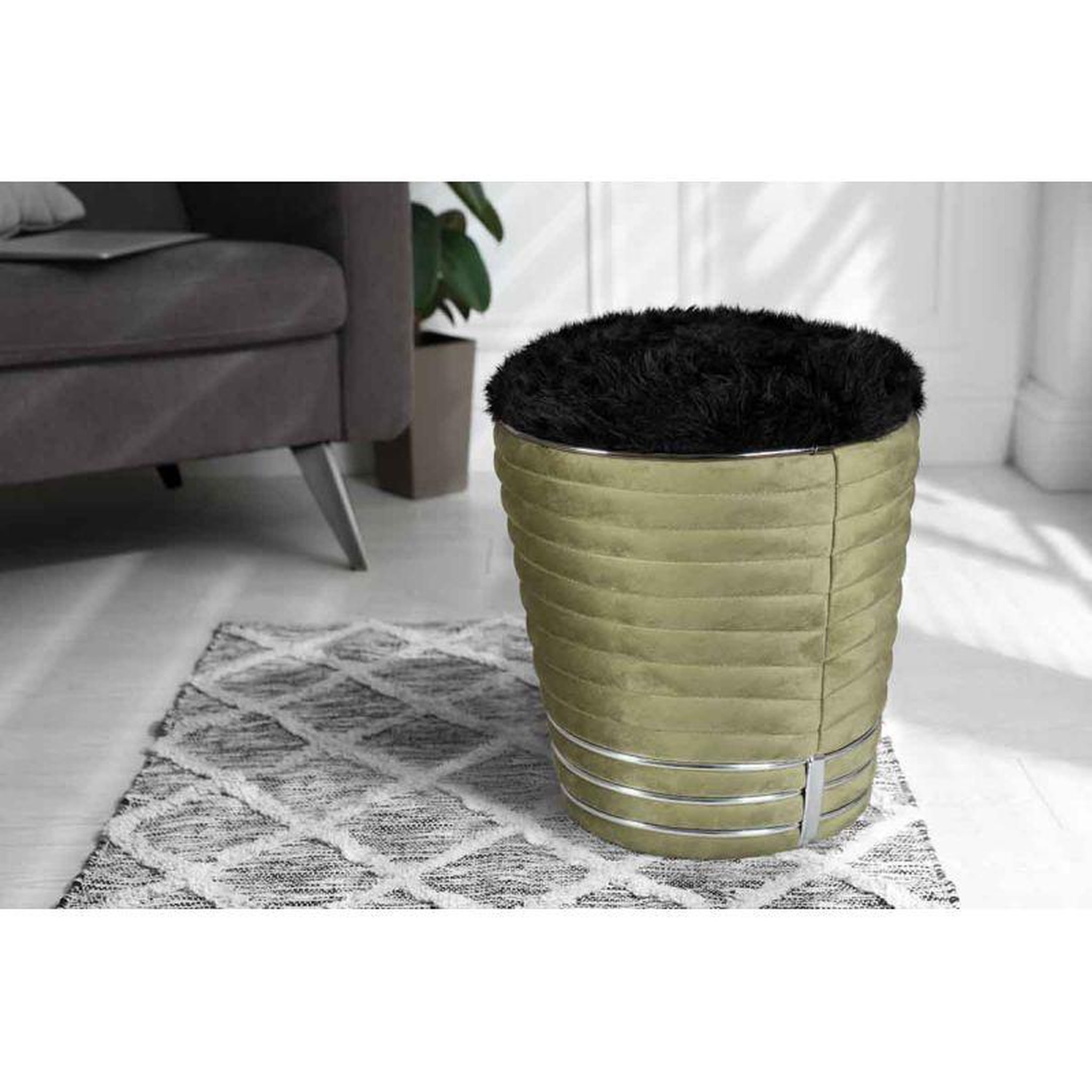 Voir la diapositive 5 : Paris Prix Tabouret Design en Tissu  Doric  50cm Vert & Gris