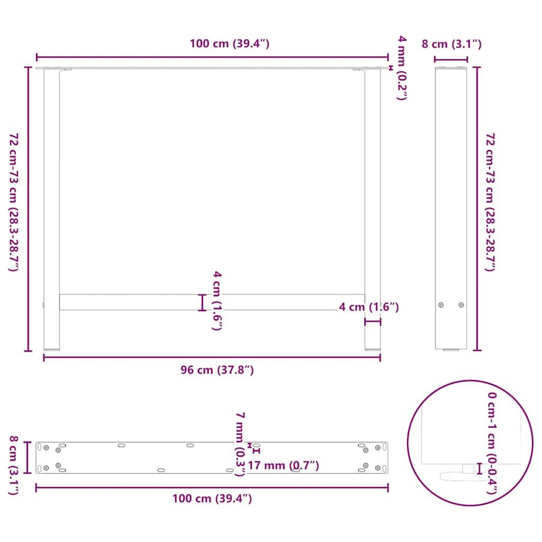 Voir la diapositive 6 : VIDAXL Pieds de table basse blanc 2 pcs 100x(72-73) cm acier