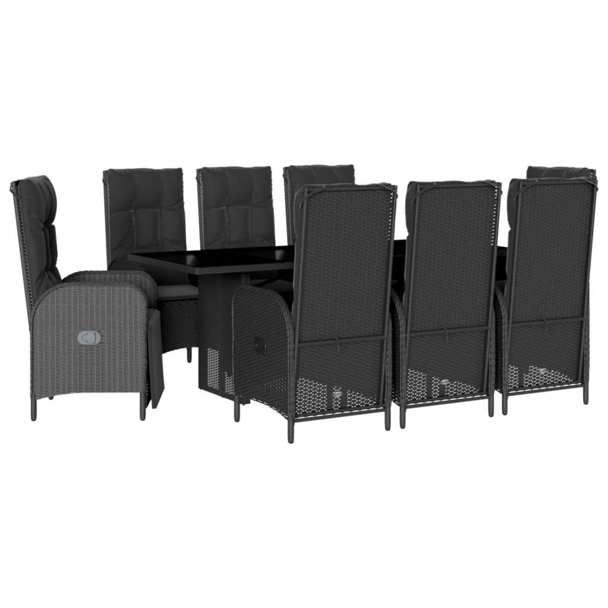 Voir la diapositive 2 : VIDAXL Ensemble a manger de jardin 9pcs coussins noir resine tressee
