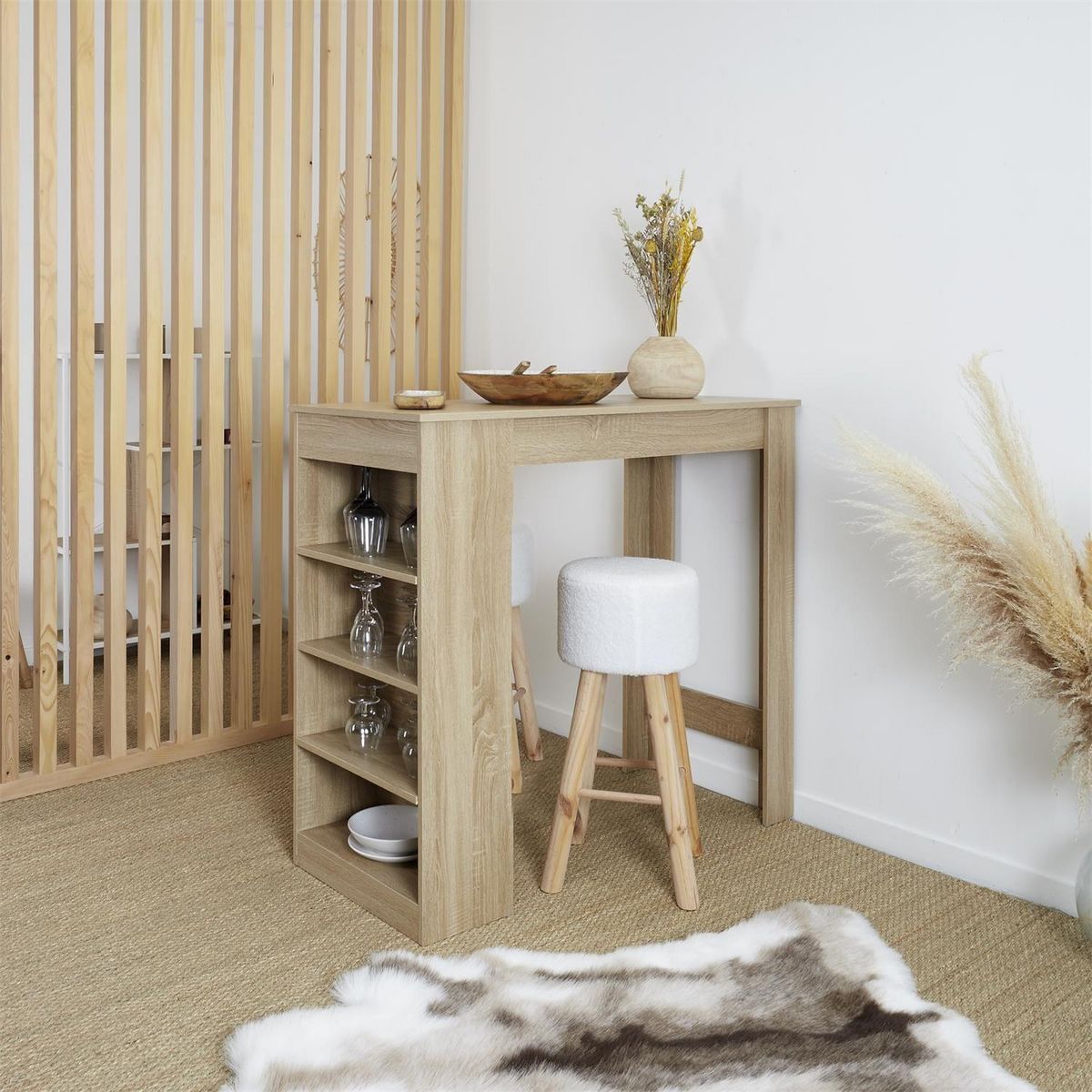 The Home Deco Factory Table de bar mange debout avec 4 niches de rangement