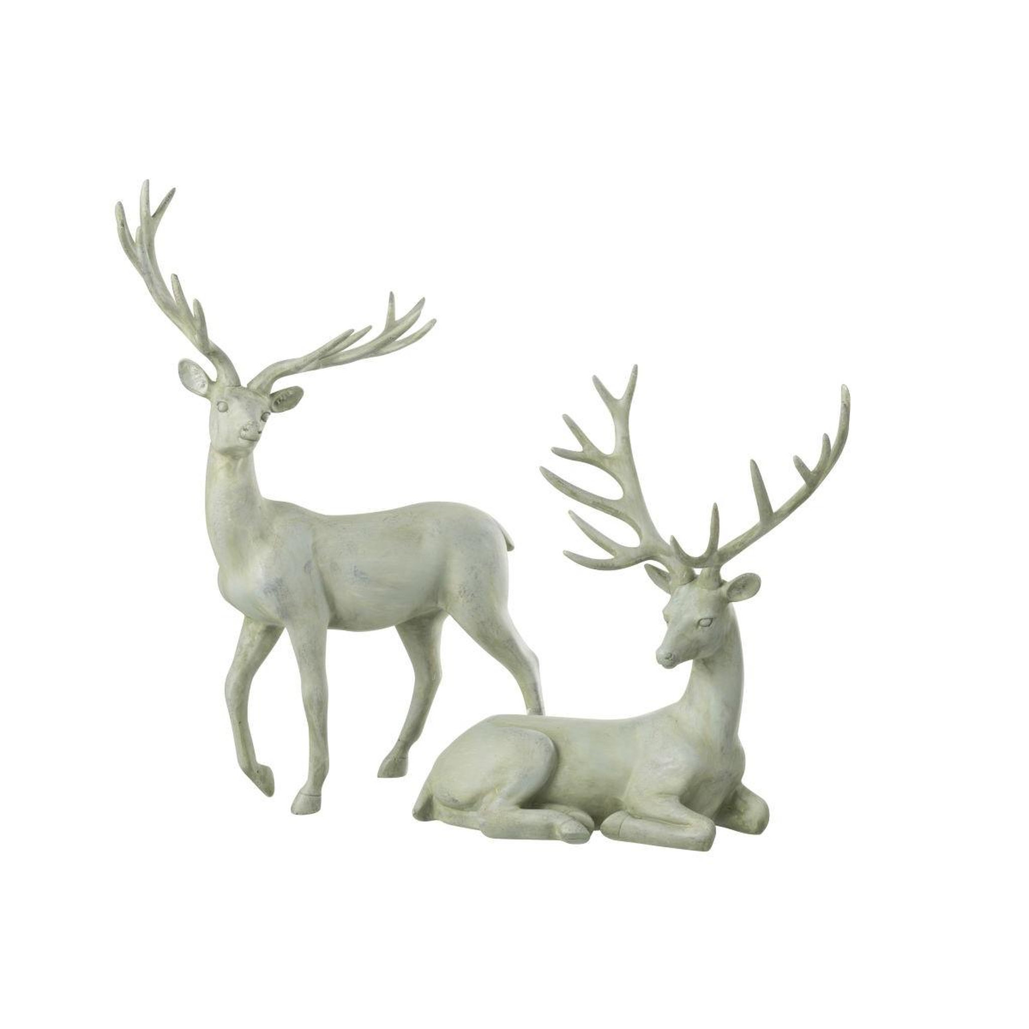 Voir la diapositive 2 : J-LINE Statuette cerf déco  couché  29cm bleu gris