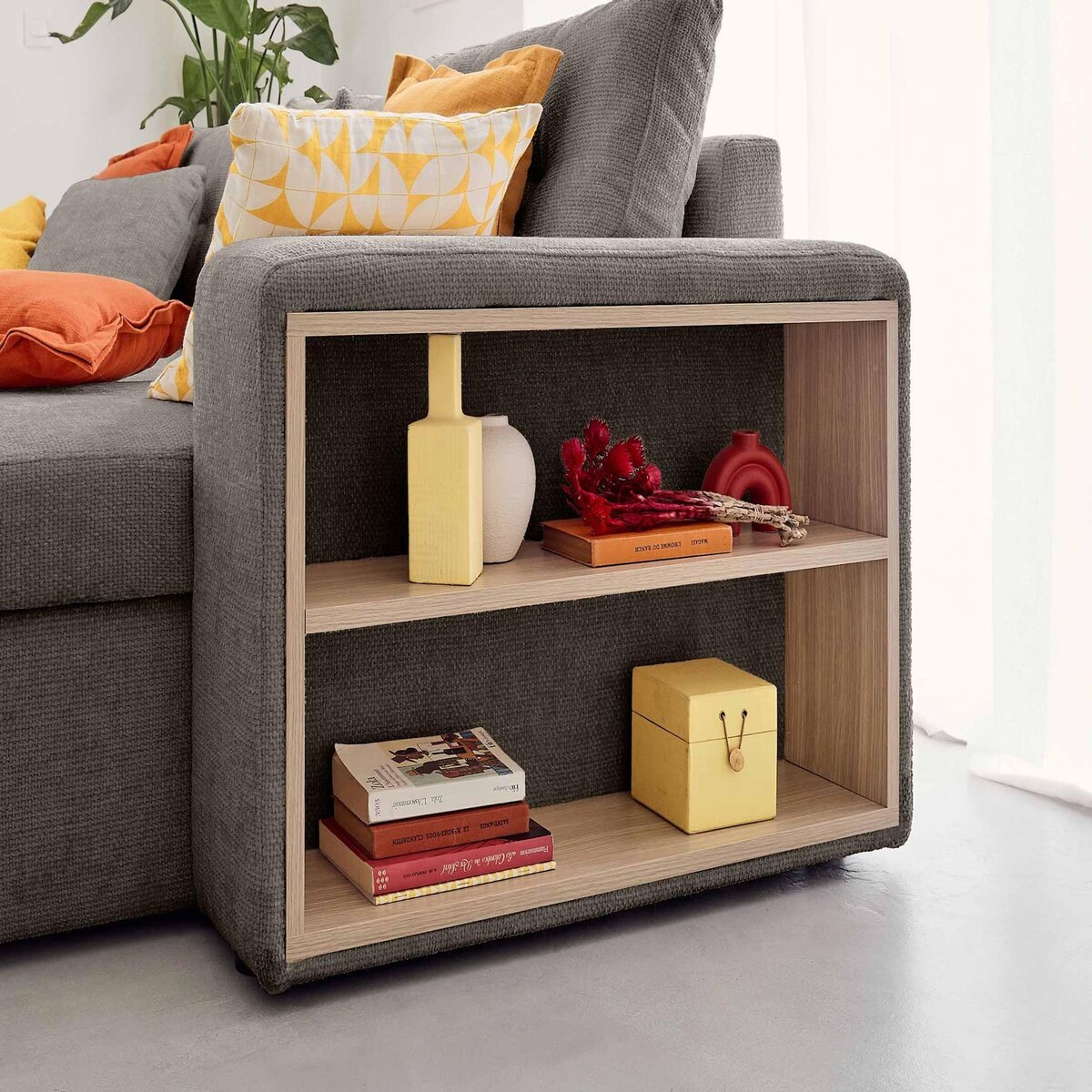 BEST MOBILIER California - canapé d'angle réversible 4 places - convertible avec coffre, étagère et poufs - en velours texturé