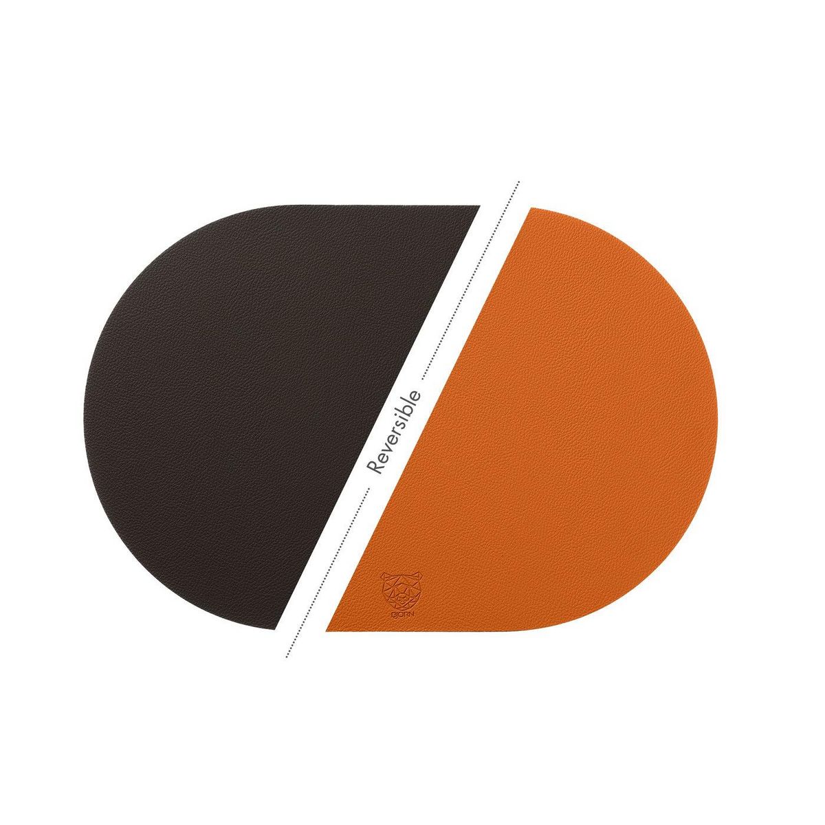 BJORN Set de table ovale réversible - 6 pièces - Cuir recyclé orange et chocolat