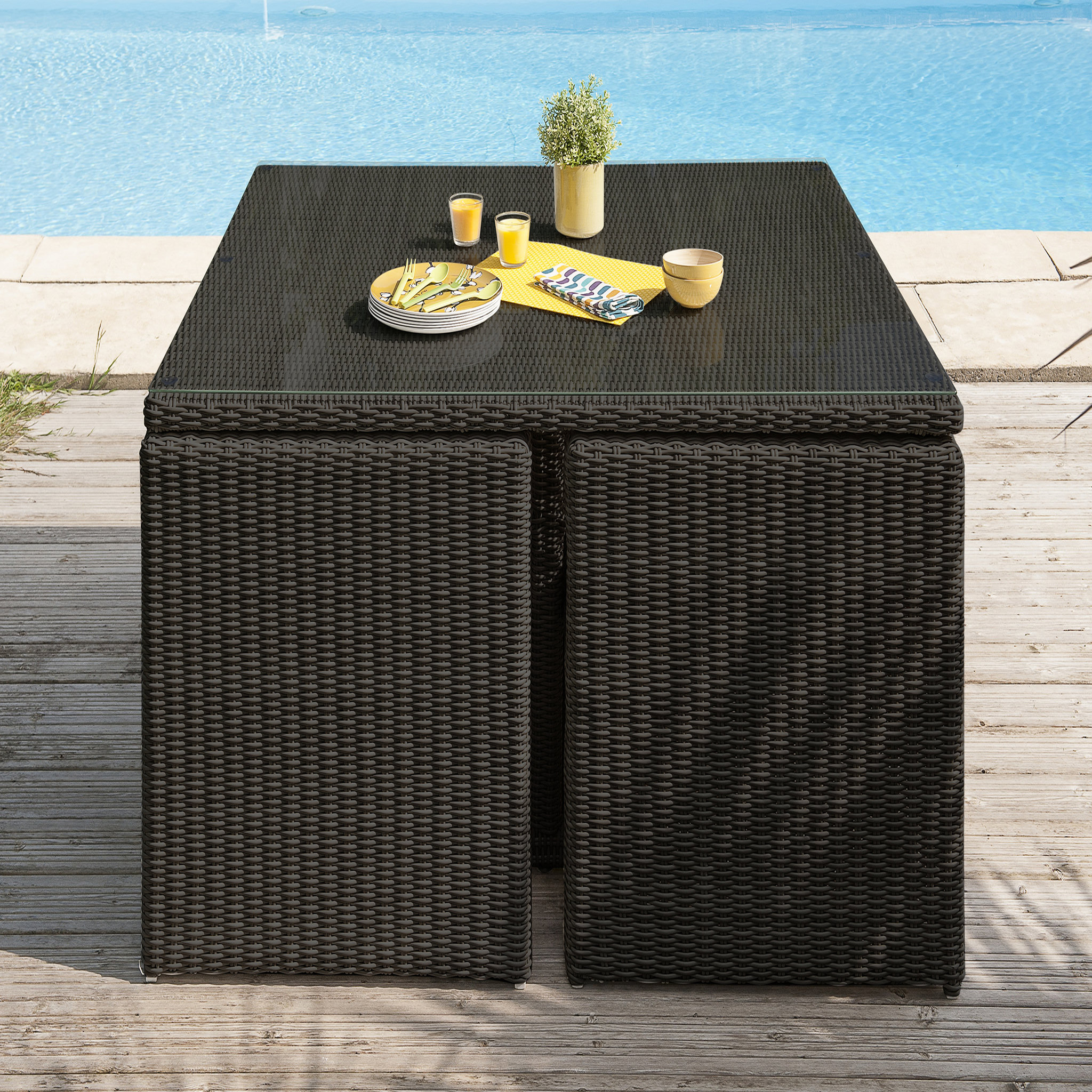 Voir la diapositive 5 : DCB GARDEN Salon de jardin encastrable 8 personnes noir OCEANE