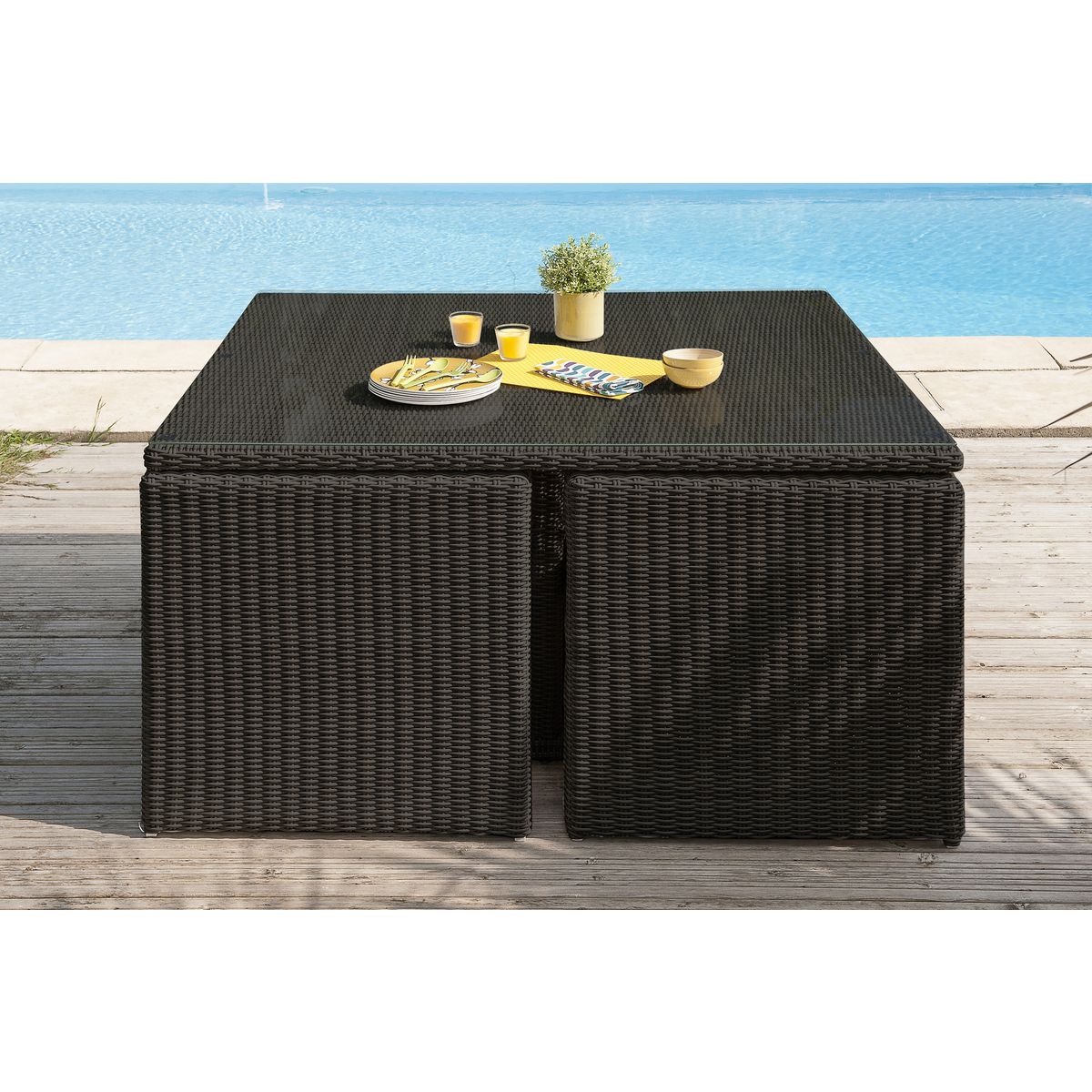 DCB GARDEN Salon de jardin encastrable 8 personnes noir OCEANE