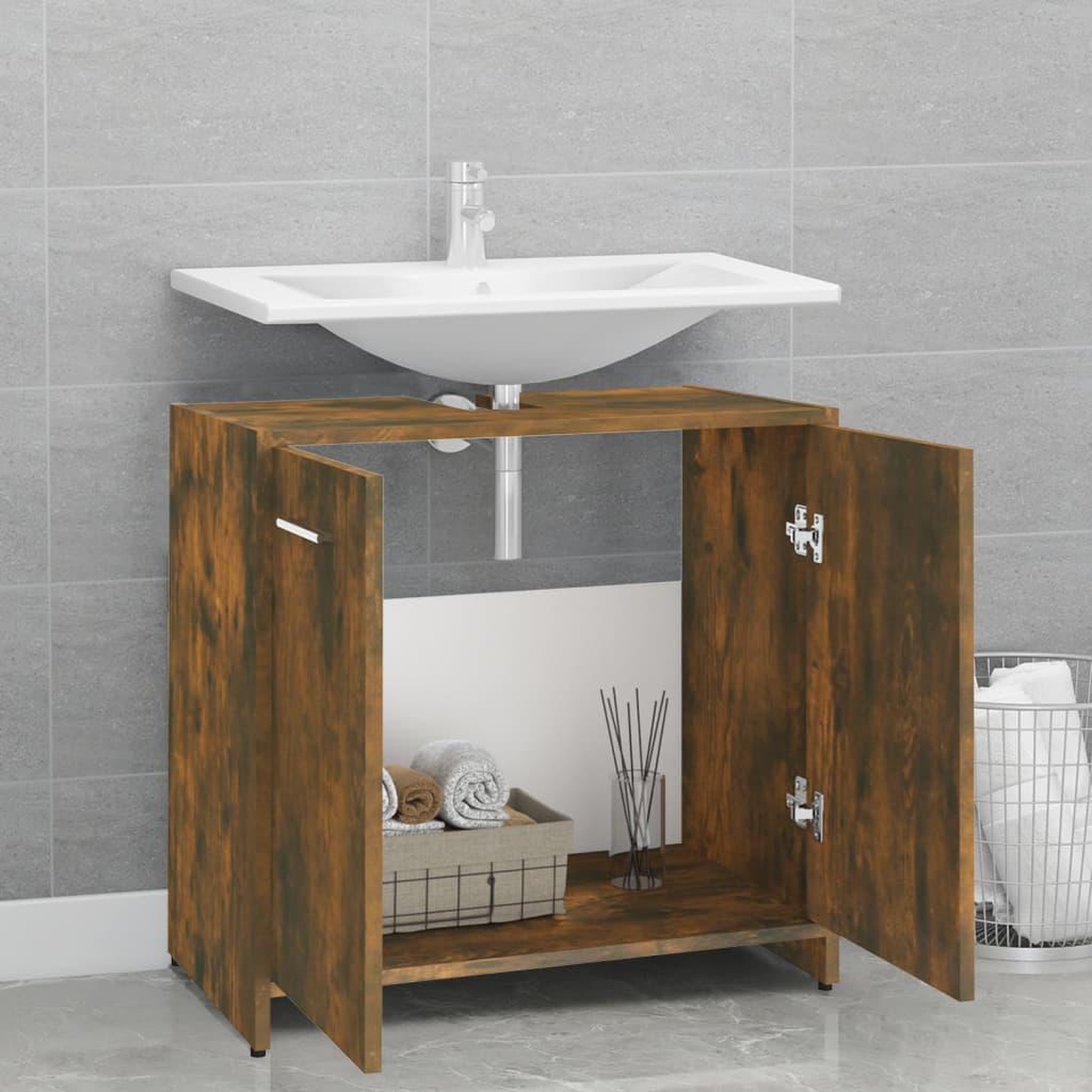 Voir la diapositive 3 : VIDAXL Armoire de bain Chene fume 60x33x60 cm Bois d'ingenierie