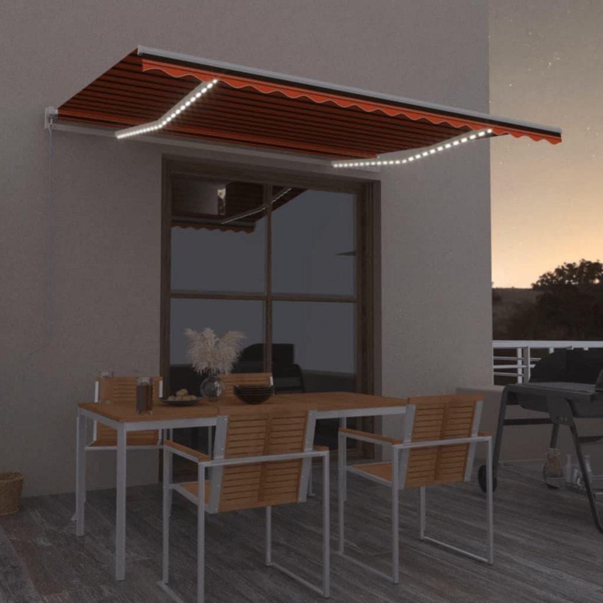 VIDAXL Auvent manuel retractable avec LED 450x350 cm Orange et marron