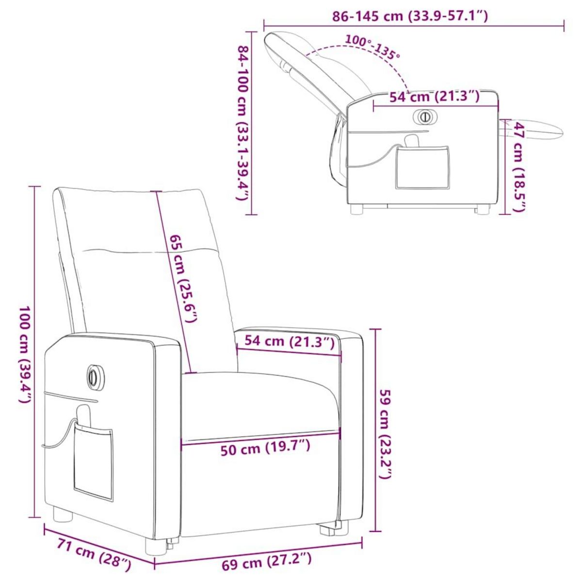 VIDAXL Fauteuil inclinable de massage electrique Marron Tissu