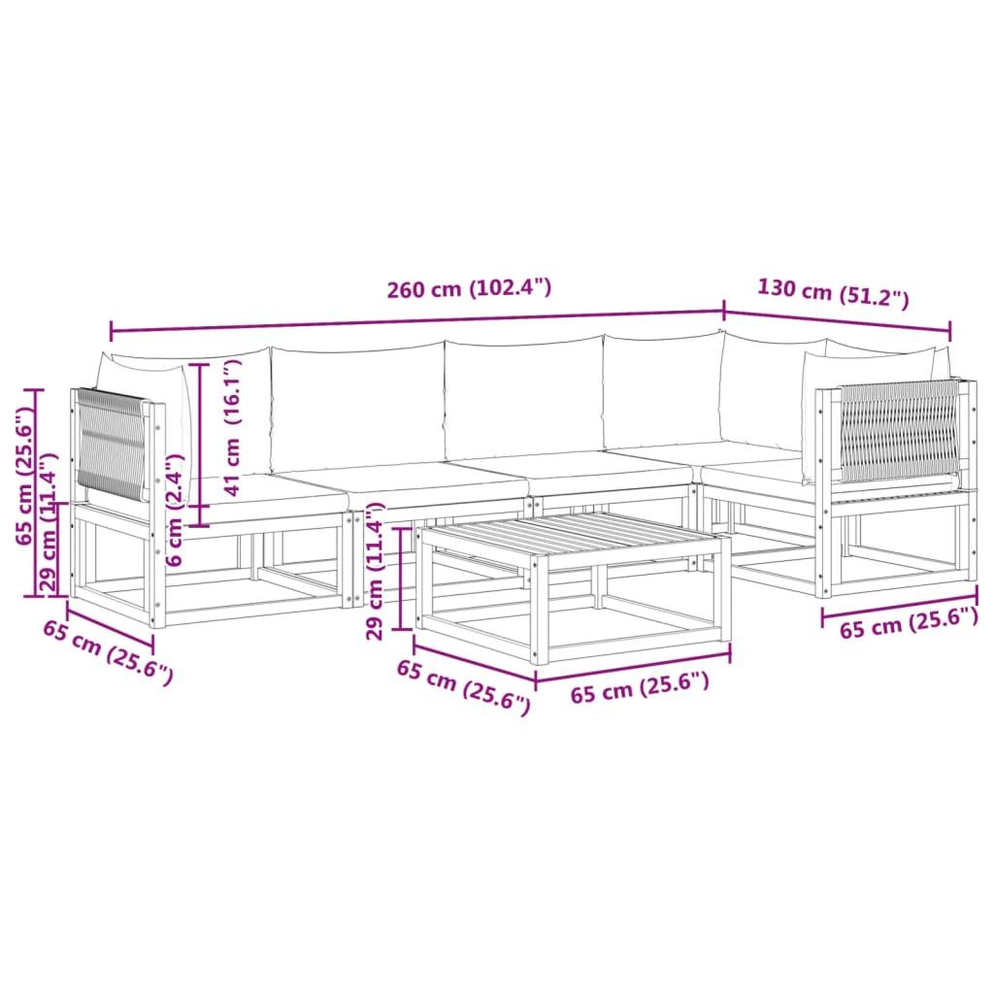 Voir la diapositive 6 : VIDAXL Salon de jardin avec coussins 6 pcs bois d'acacia solide