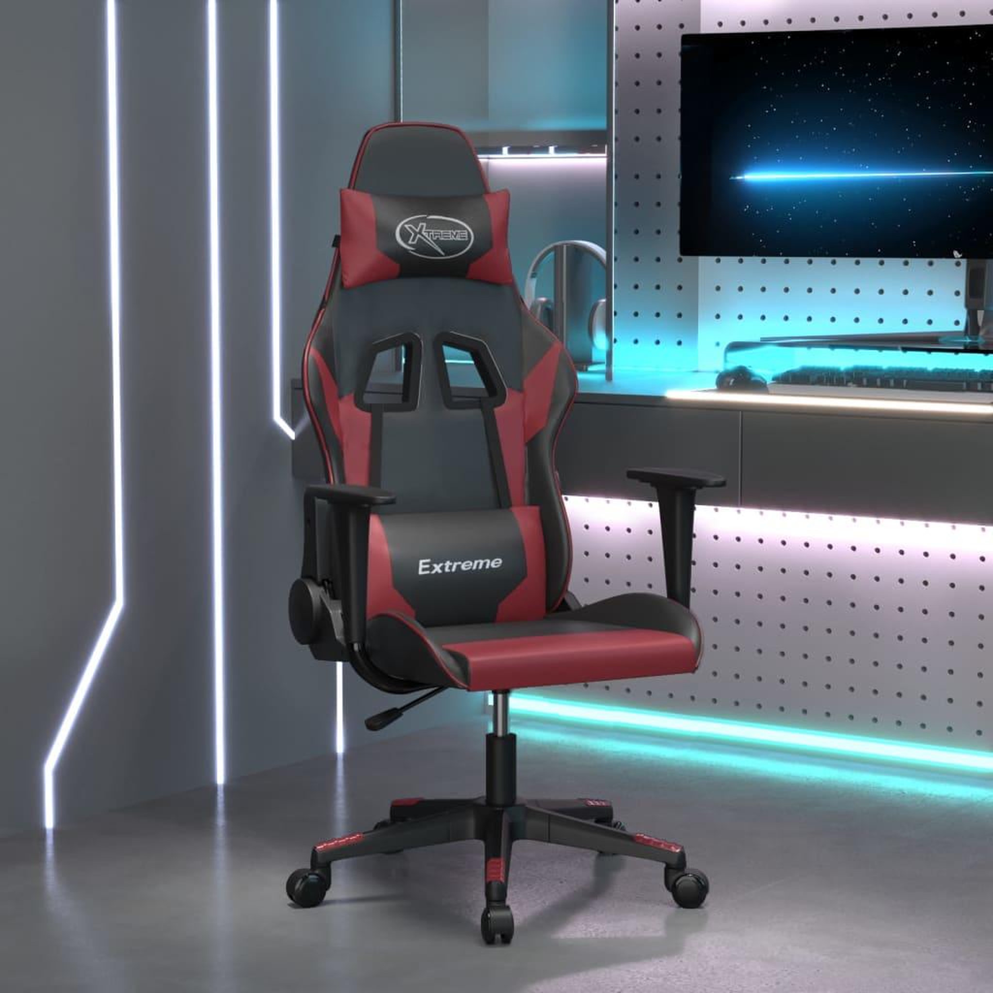 VIDAXL Chaise de jeu Noir et rouge bordeaux Similicuir