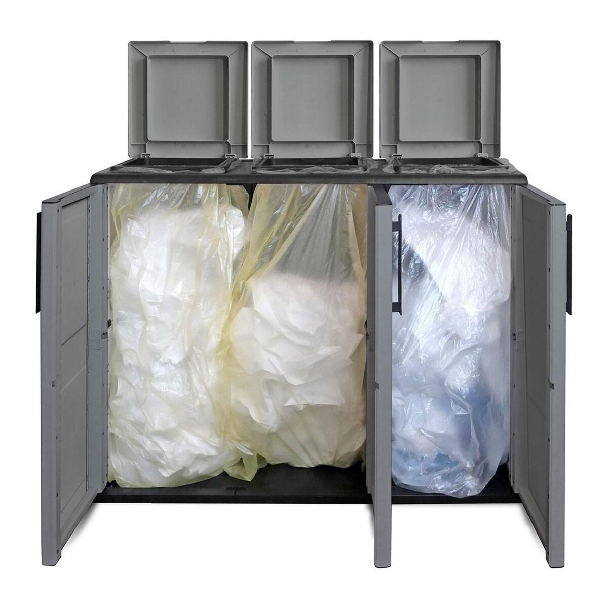 INTEC Poubelles de tri Selectif 3 Sacs Gris - Meuble de Recyclage Extérieur - Dimensions 102 x 37 x 84 cm - INTEC