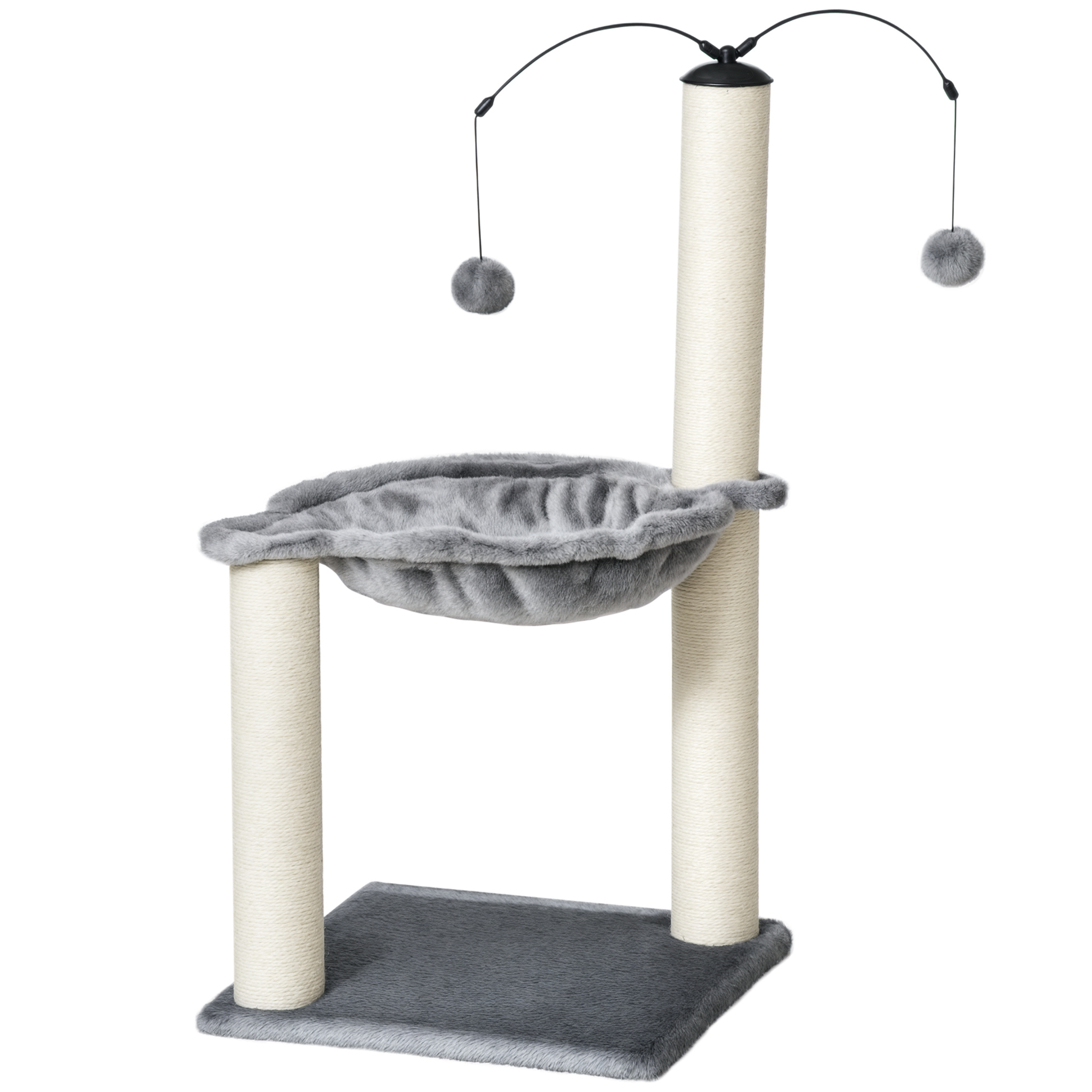 Voir la diapositive 1 : PAWHUT Arbre à chat 2 griffoirs grattoirs sisal naturel hamac jeu 2 boules suspendues peluche haute densité 400 g/m² gris