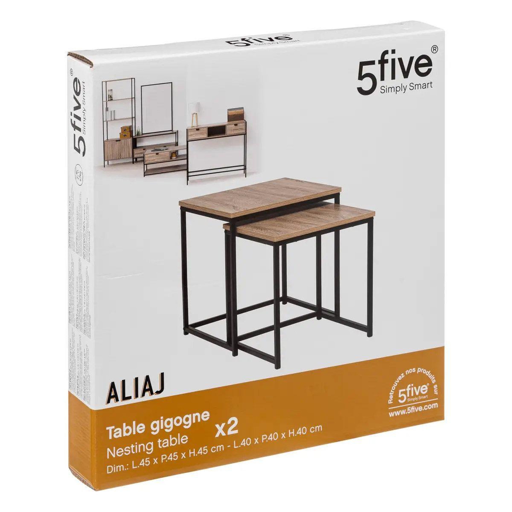 Voir la diapositive 5 : FIVE Lot de 2 Tables d'Appoint Gigognes  Aliaj  45cm Naturel