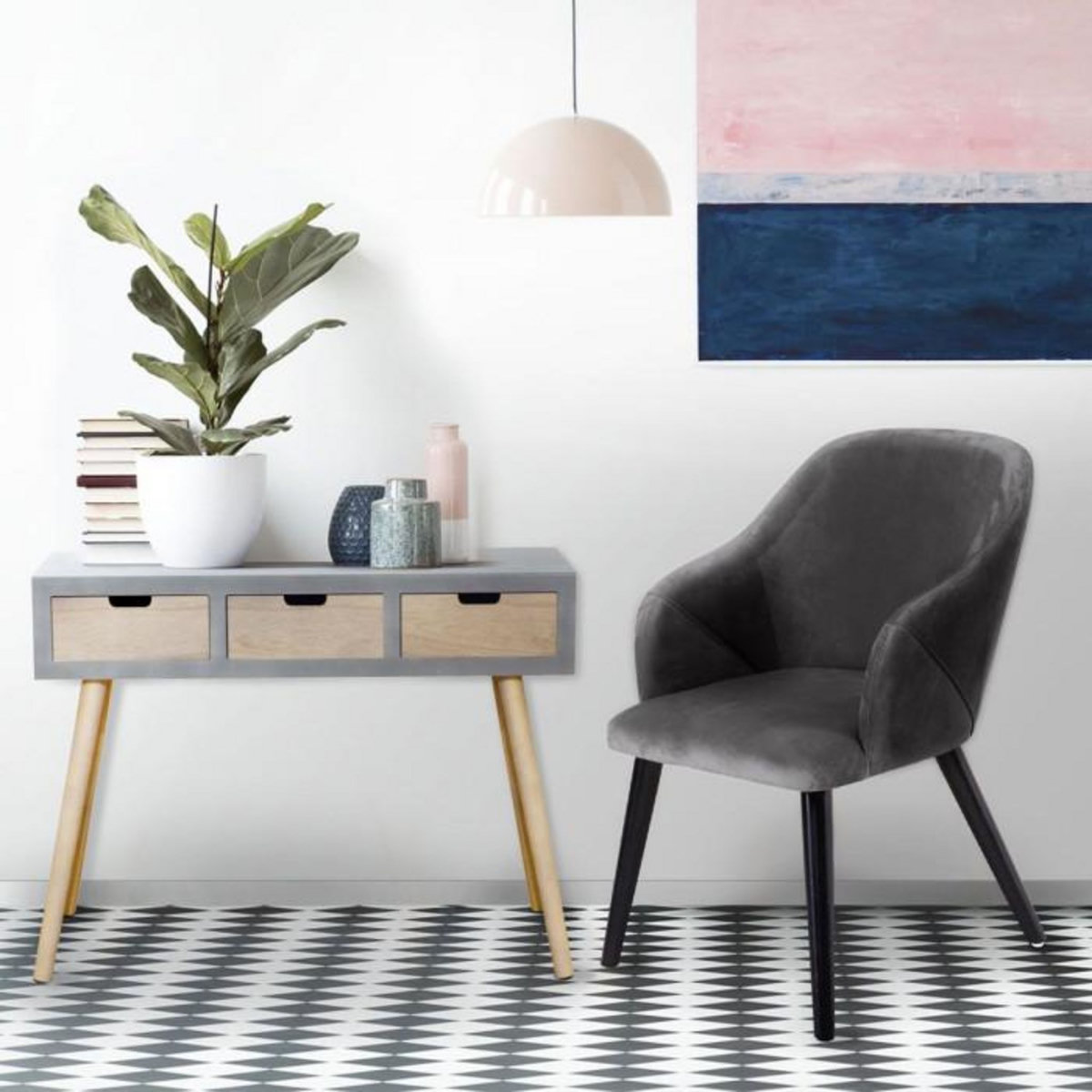 Paris Prix Lot de 2 Fauteuils en Velours  Yugnat  85cm Gris