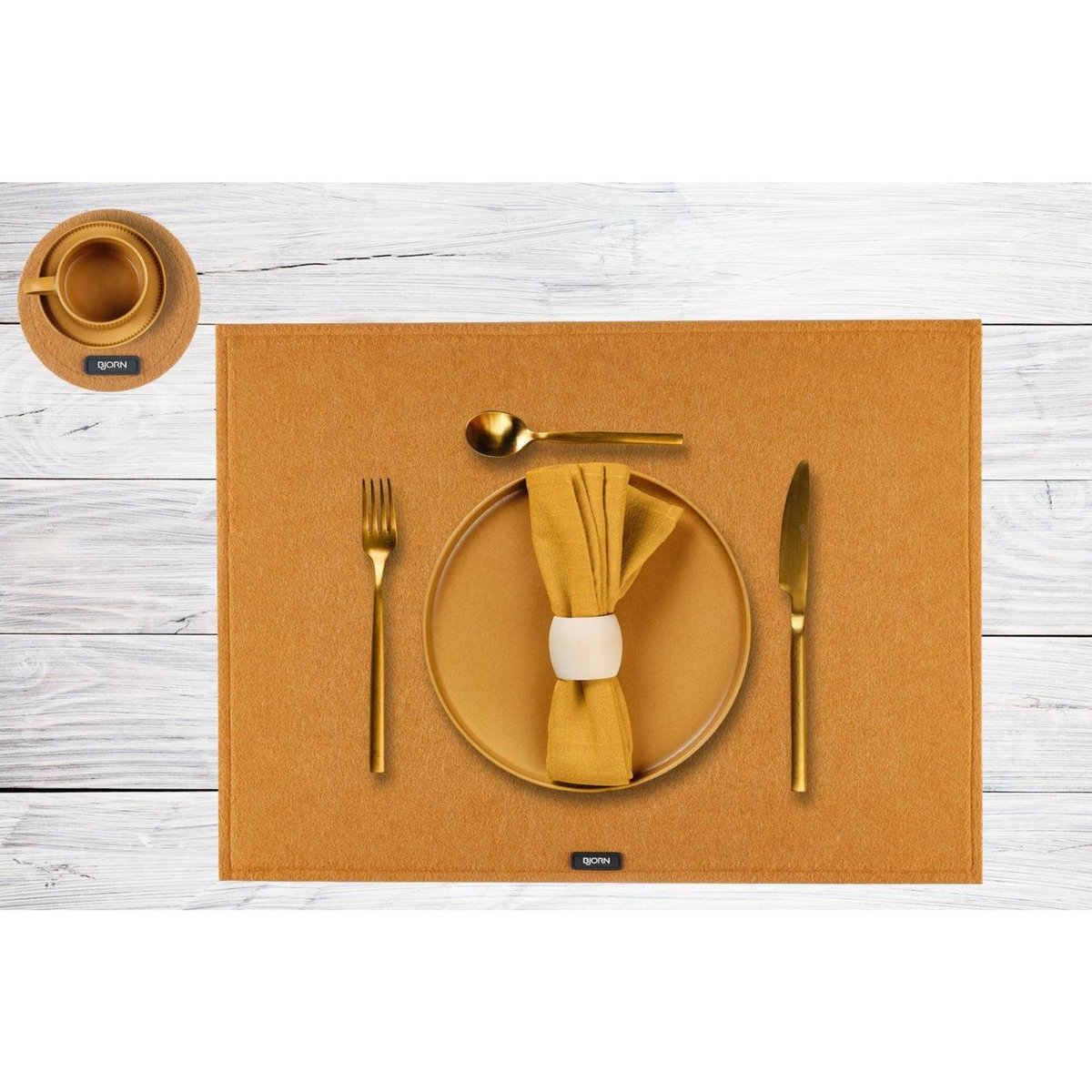 BJORN Set de table rectangulaire - 6 pièces - Feutre recyclé marron