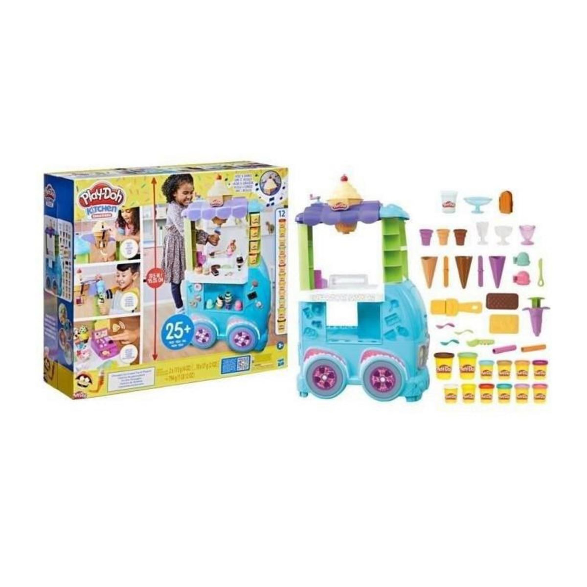 PLAYDOH Play-Doh, Camion de glace géant, inclut 27 accessoires, 12 pots de pâte a modeler, sons réalistes