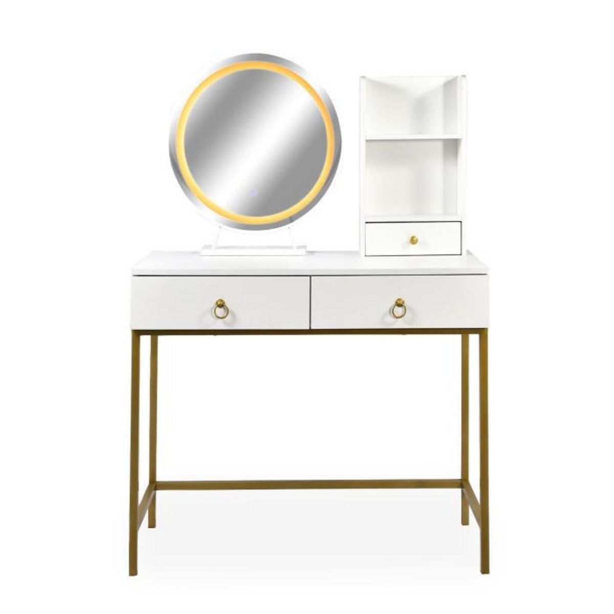 Paris Prix Coiffeuse Avec Miroir Lumineux  Essie  125cm Blanc & Or