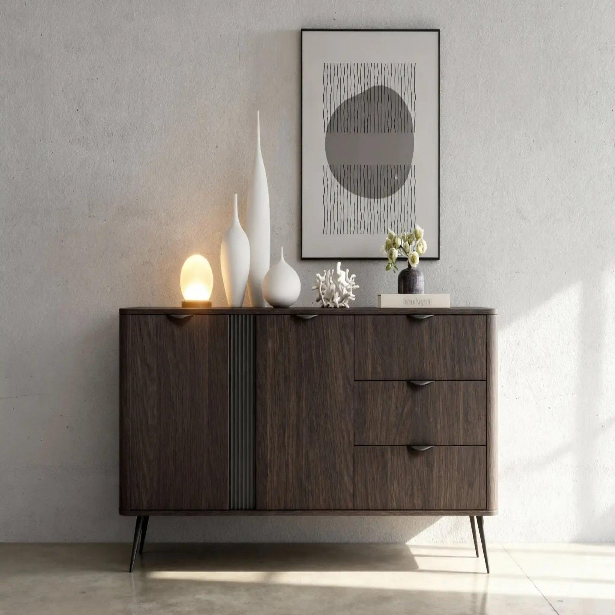 Voir la diapositive 2 : CASANOVA PARIS SELENA - Buffet 2 portes 195cmbois de chêne - Chêne foncé