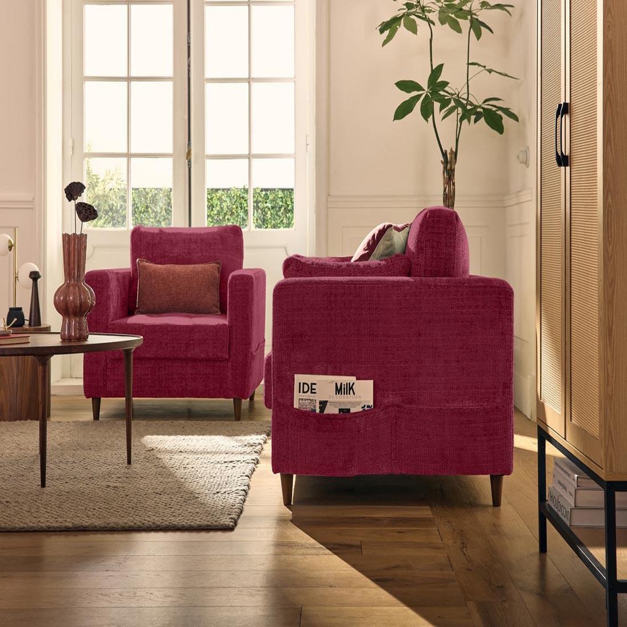 Voir la diapositive 2 : LISA DESIGN Anna - canapé droit 2 places avec poche en velours texturé