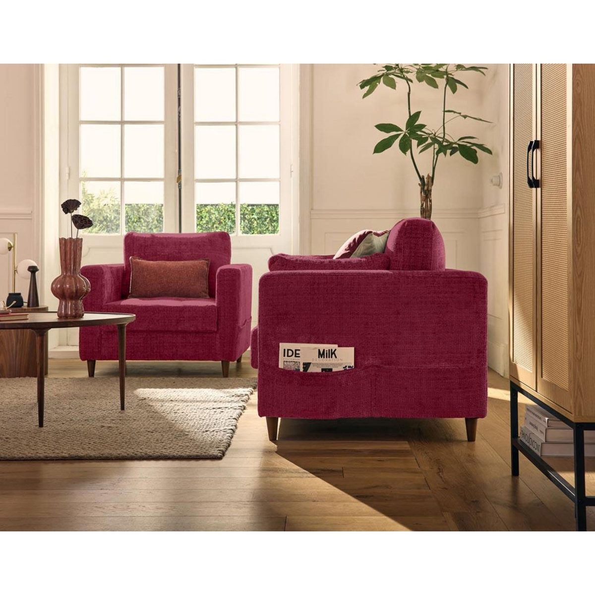 LISA DESIGN Anna - canapé droit 2 places avec poche en velours texturé