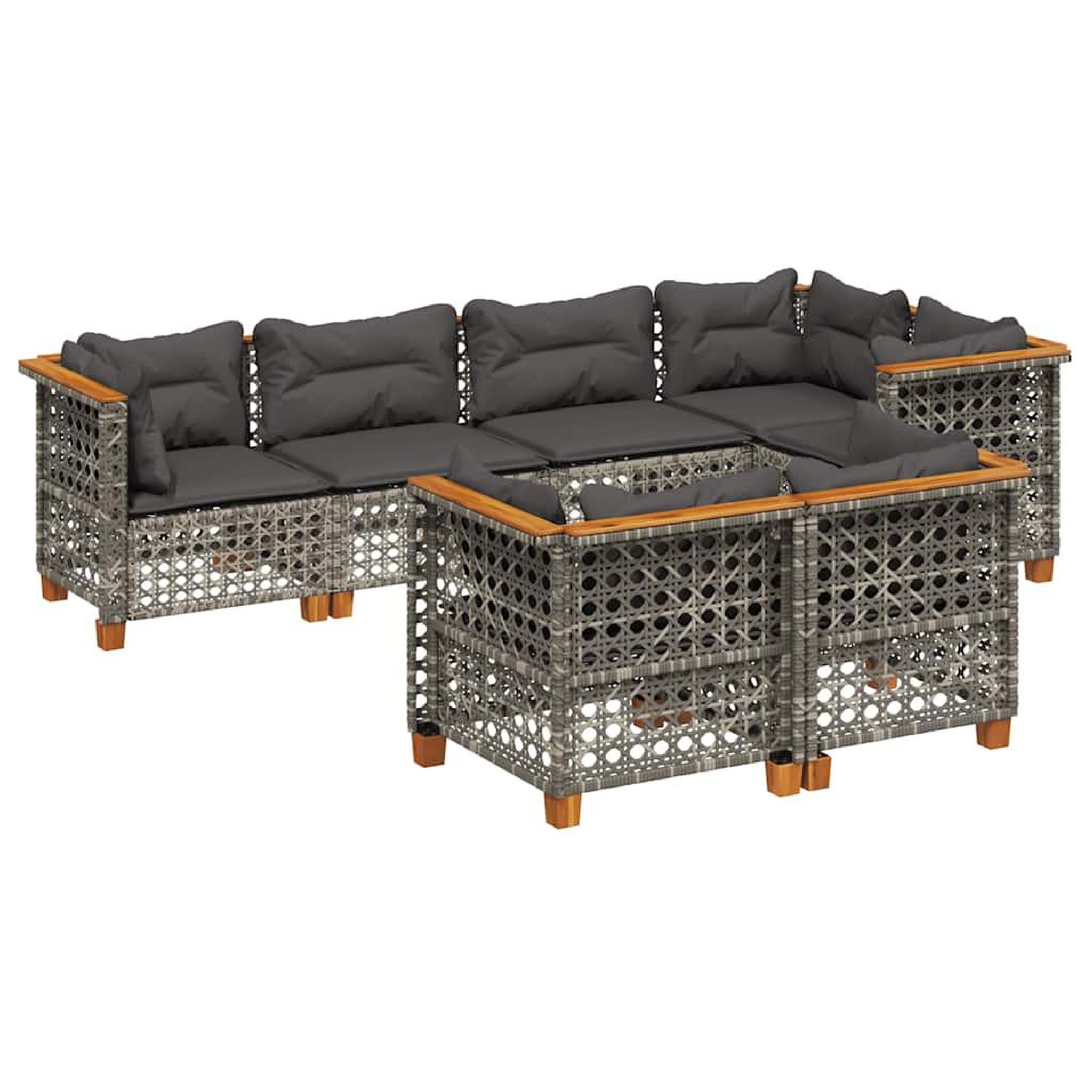Voir la diapositive 2 : VIDAXL Salon de jardin avec coussins 7 pcs gris resine tressee