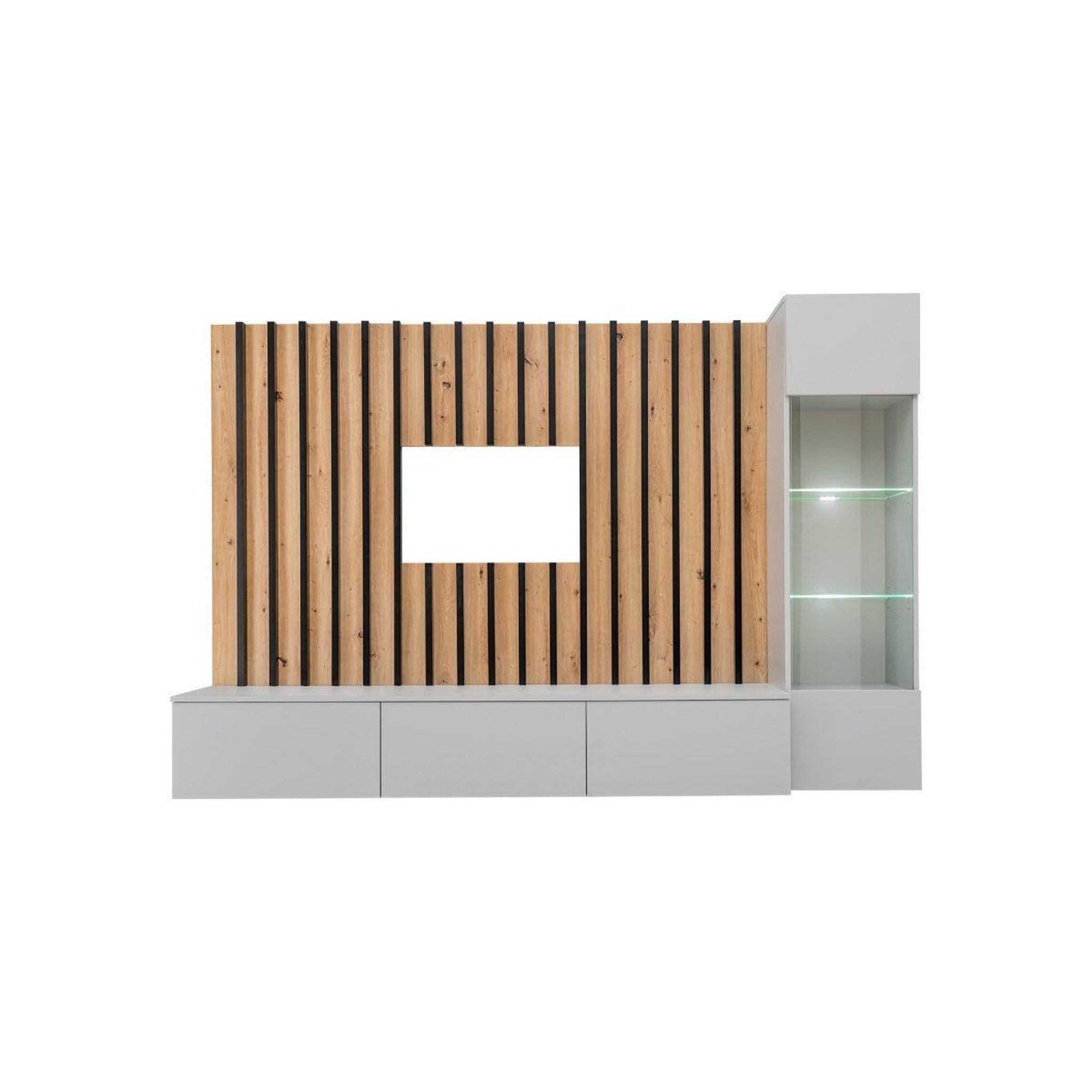 Voir la diapositive 3 : Paris Prix Ensemble meuble tv design  verti  220cm gris & naturel