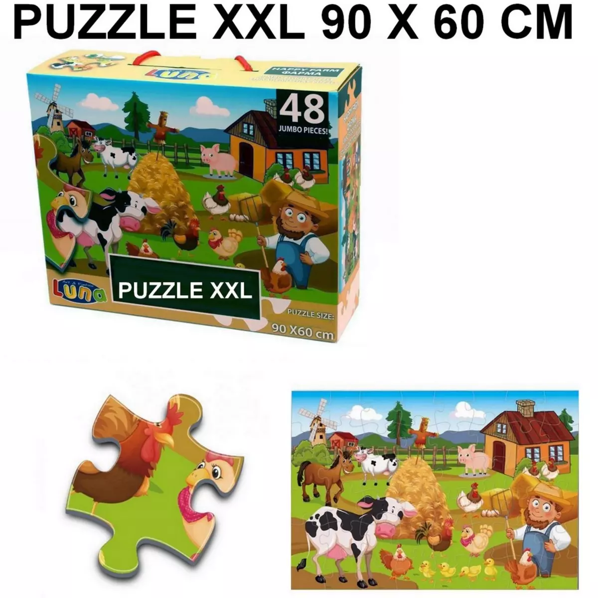  Puzzle geant 48 pieces La Ferme Poule Cochon Vache piece XL 60 x 90 cm