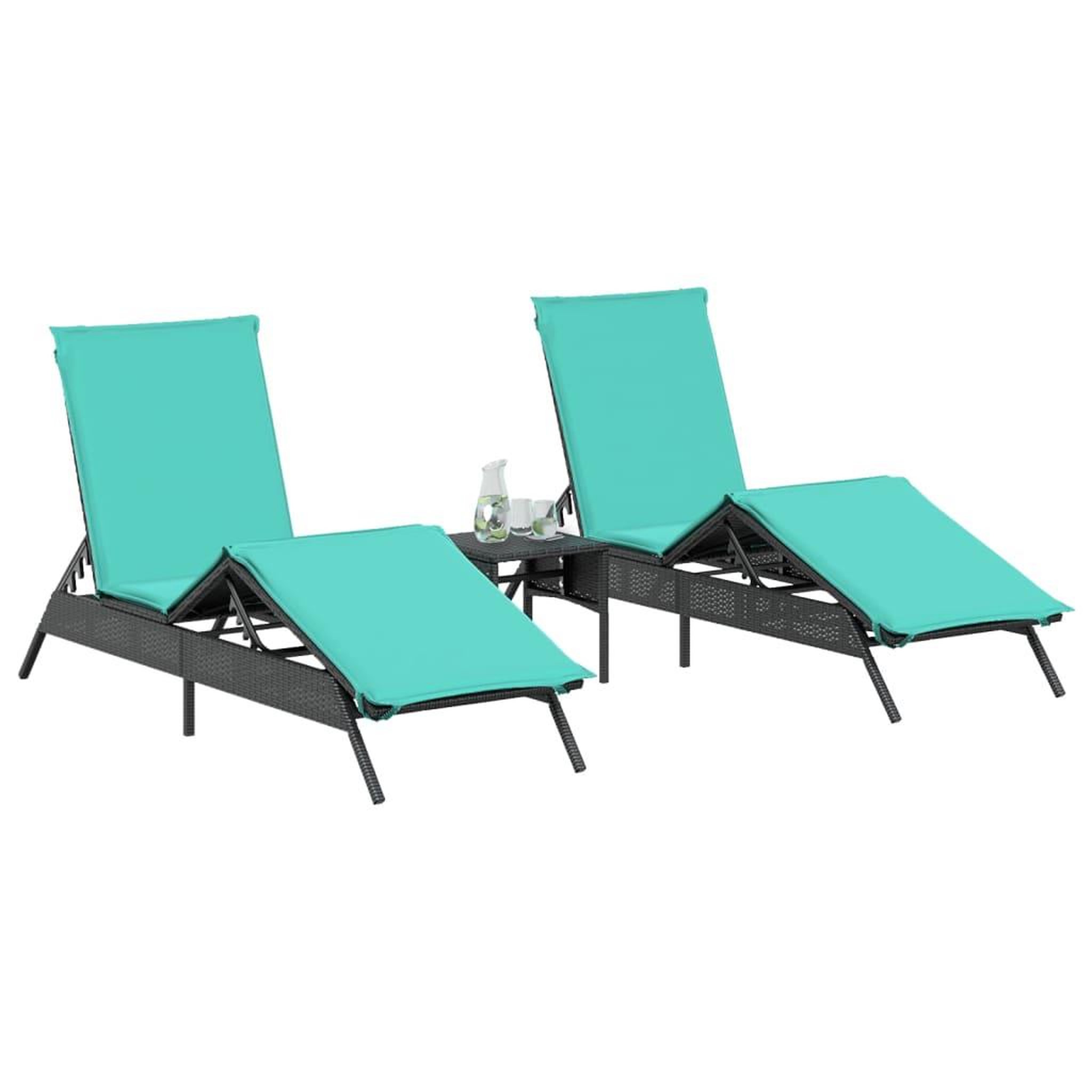 Voir la diapositive 3 : VIDAXL Chaises longues lot de 2 avec table noir resine tressee