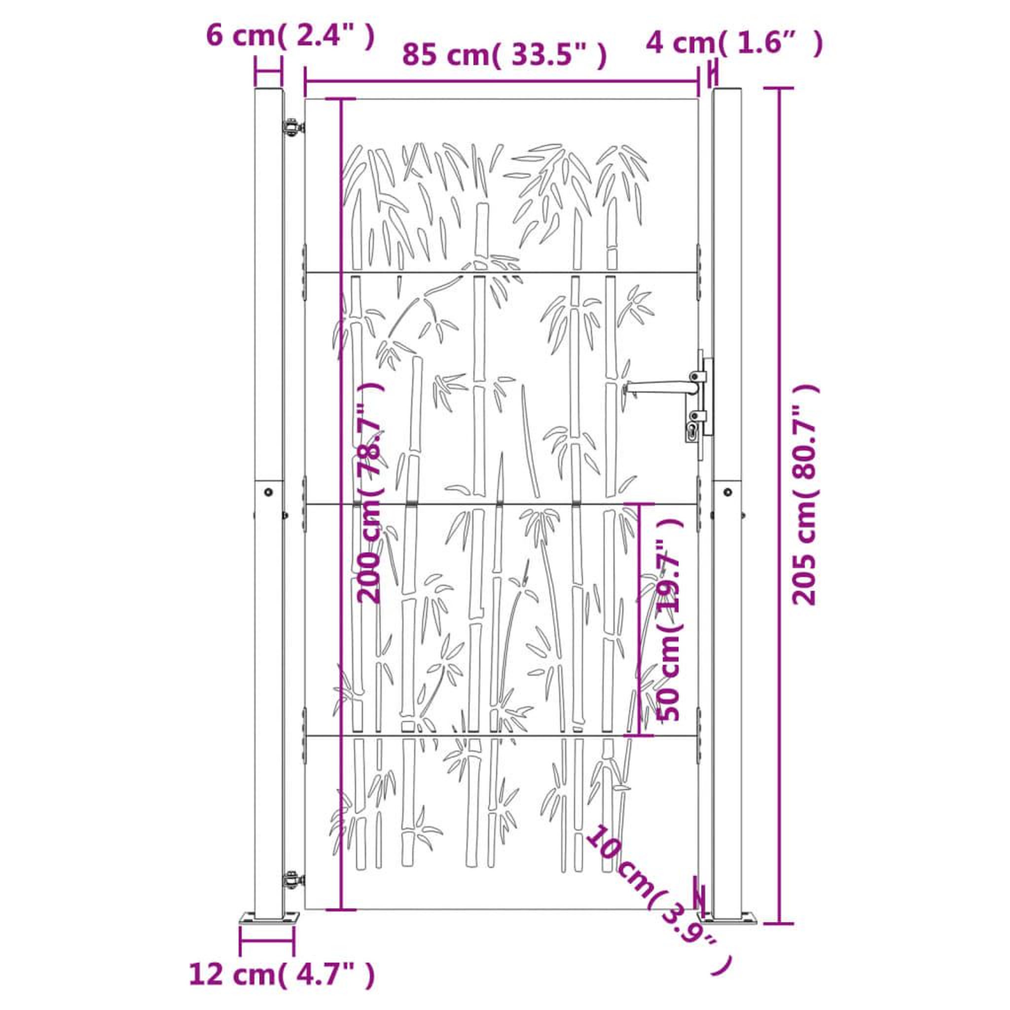 Voir la diapositive 6 : VIDAXL Portail de jardin 105x205 cm acier corten design de bambou