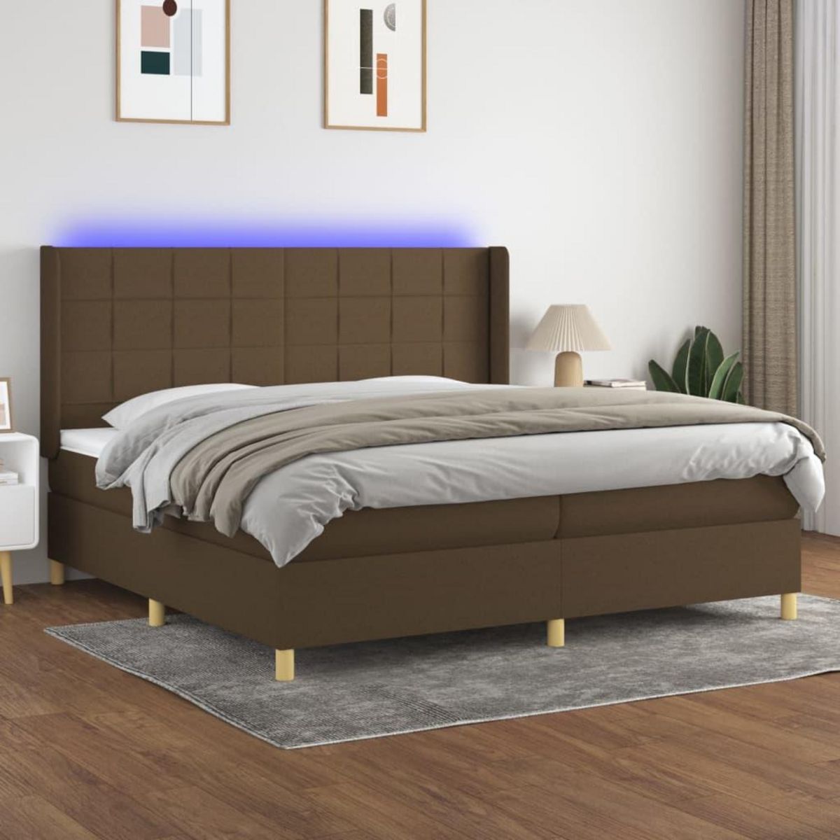 VIDAXL Sommier a lattes de lit matelas et LED Marron fonce 200x200 cm