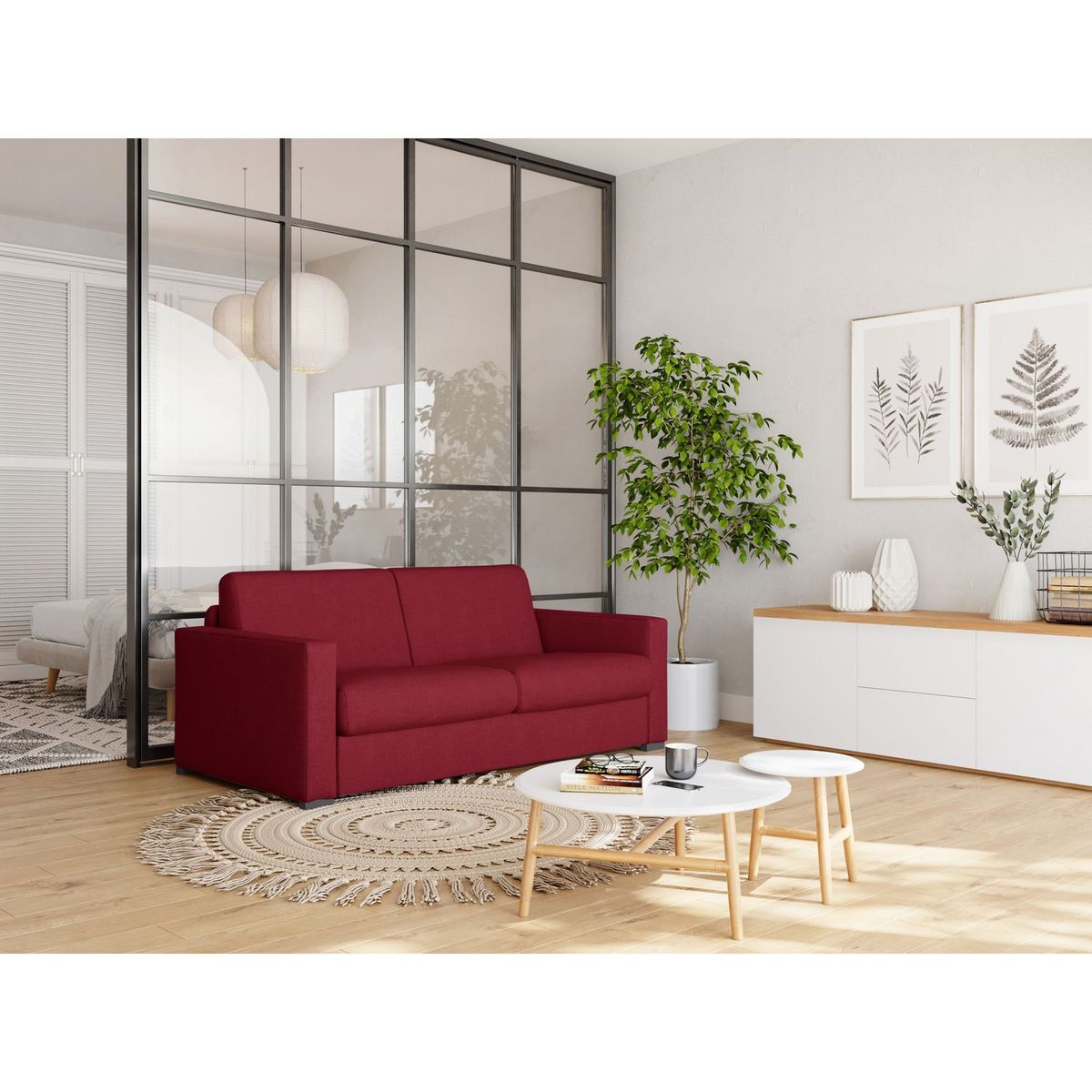 Canapé convertible système couchage express matelas 140x190 17cm 3 places en tissu DYLAN 