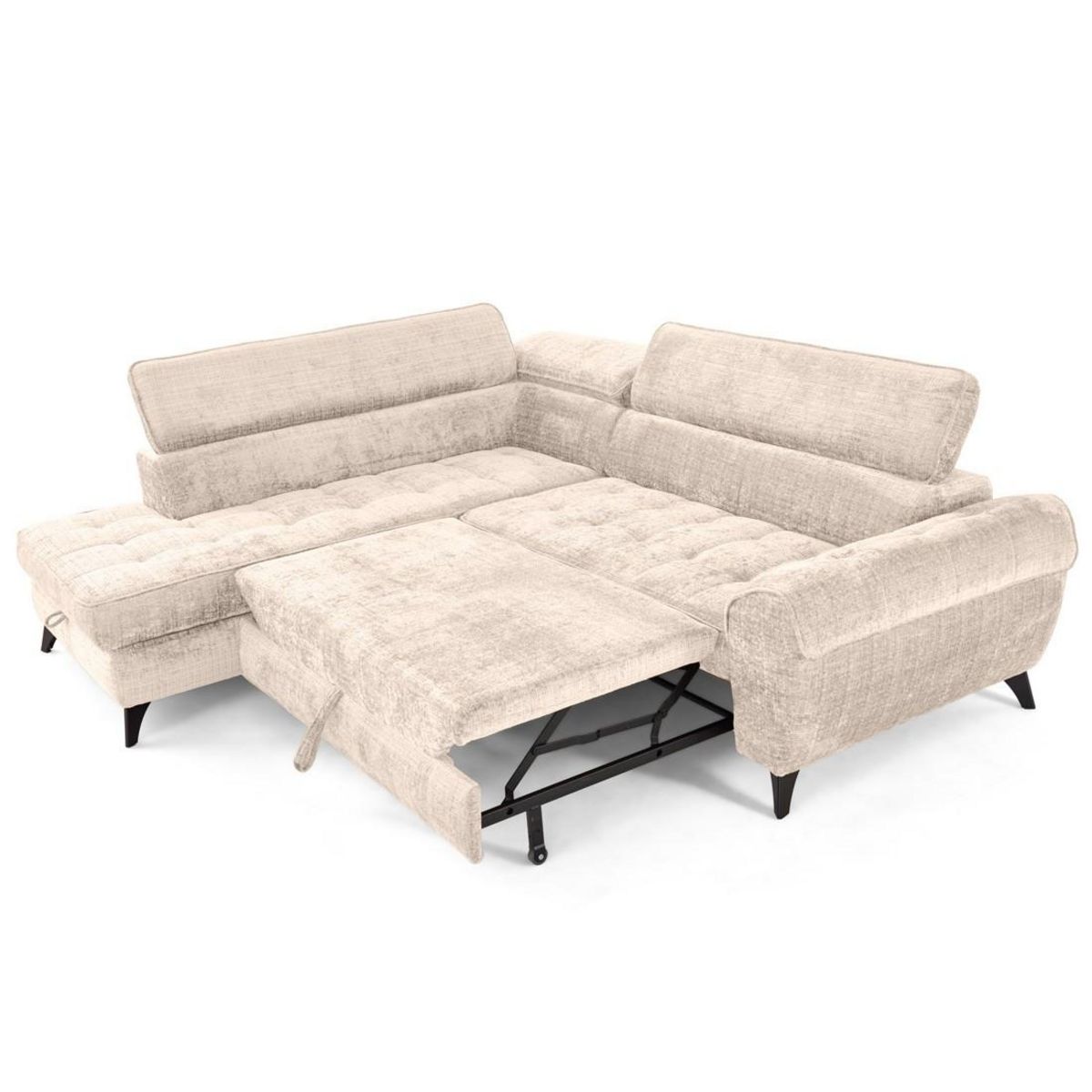 LISA DESIGN Marlo - canapé d'angle gauche 5 places convertible avec coffre et têtières en velours texturé