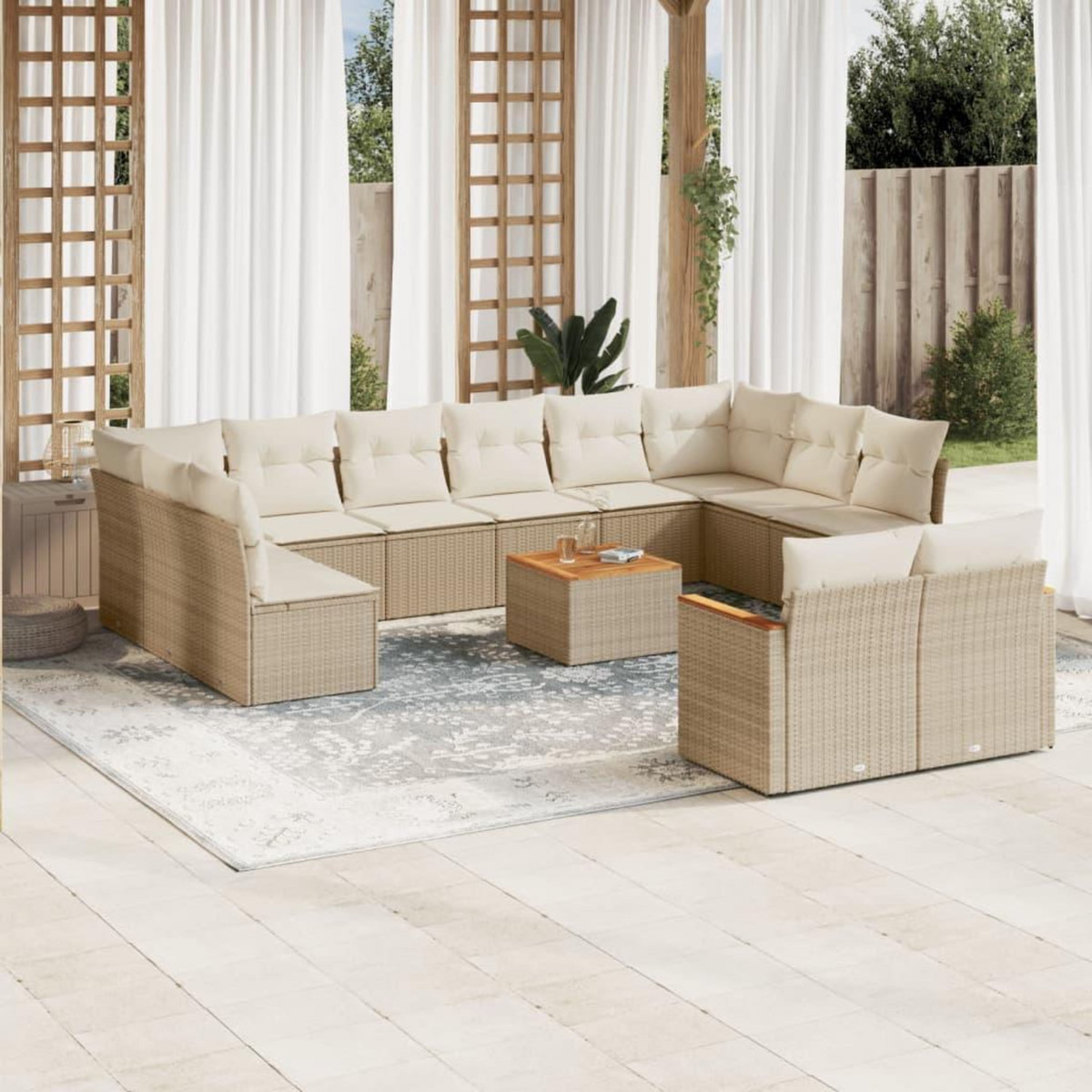 VIDAXL Salon de jardin avec coussins 13 pcs beige resine tressee