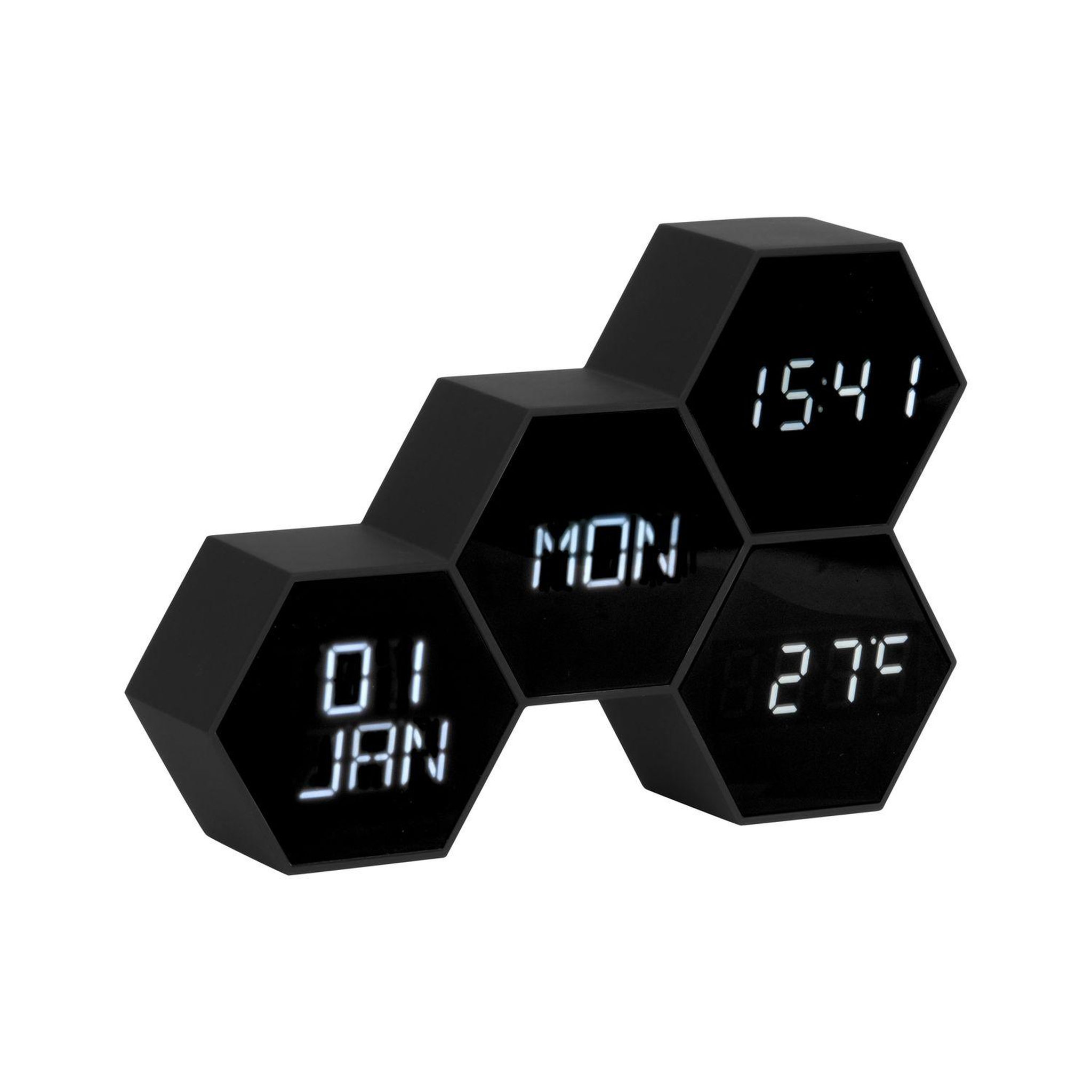 Karlsson Réveil Six 4 facettes hexagonale. Coloris disponibles : Marron